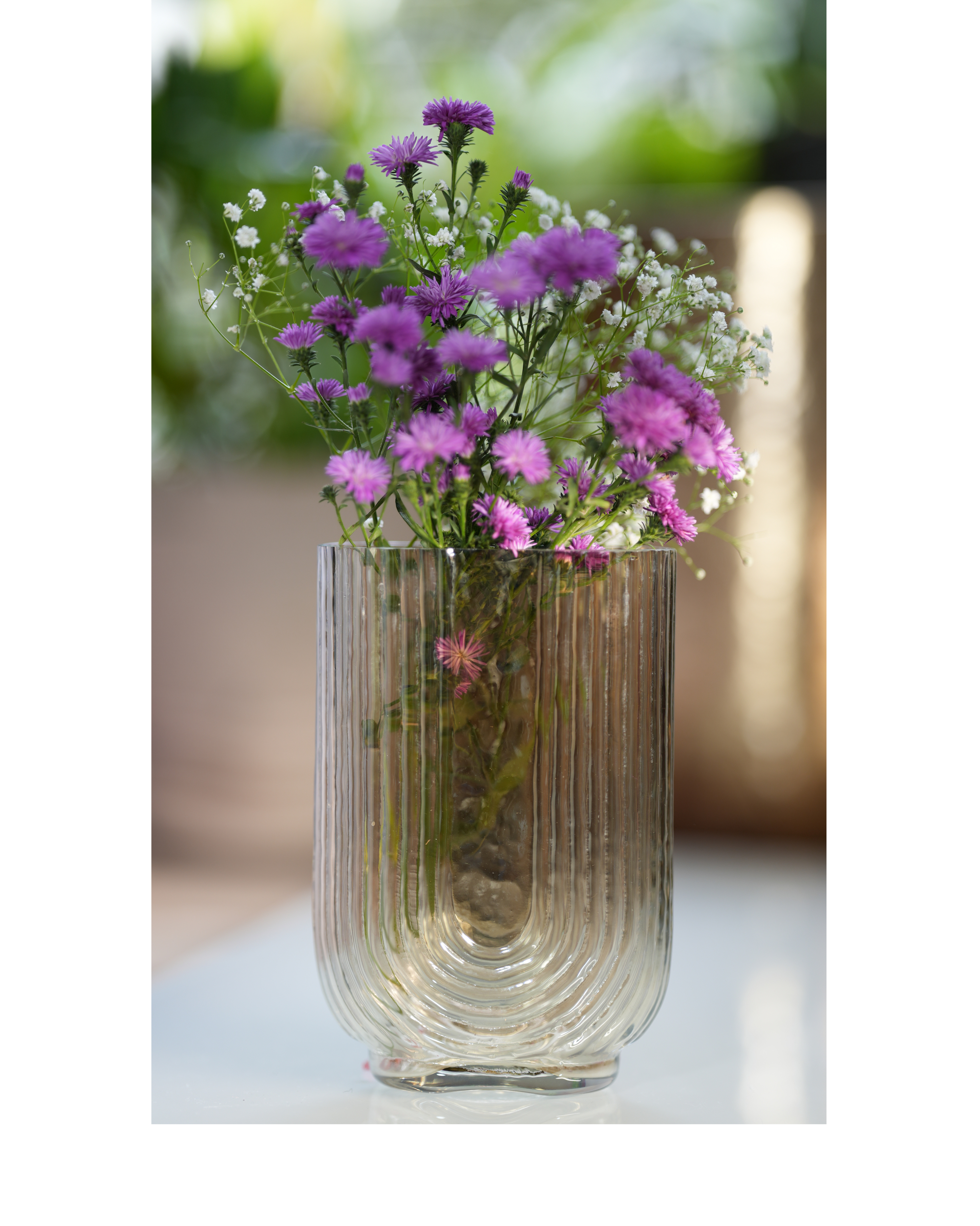 Silver Ribbed Glass Vase