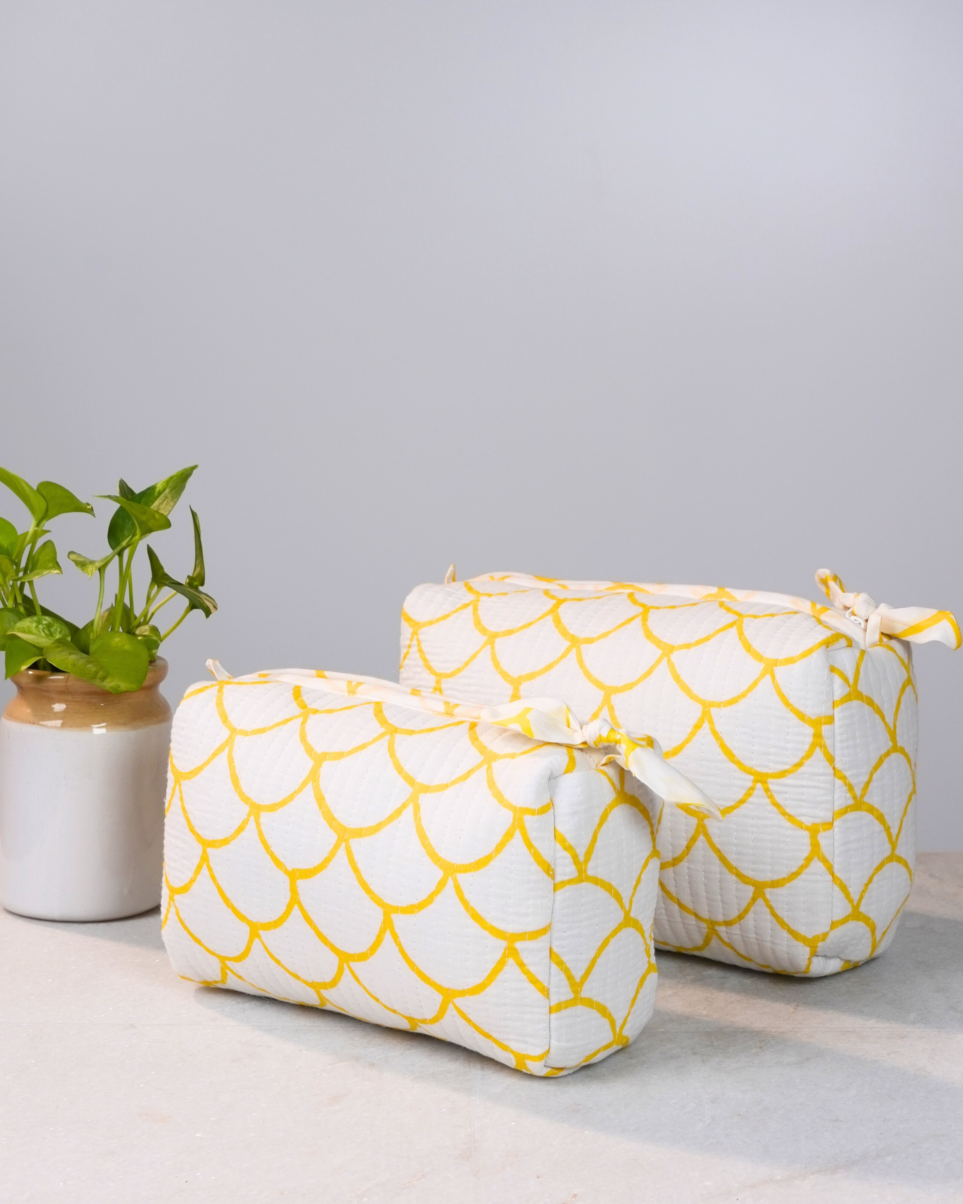 Yellow Scallop Handblock Pouch Set