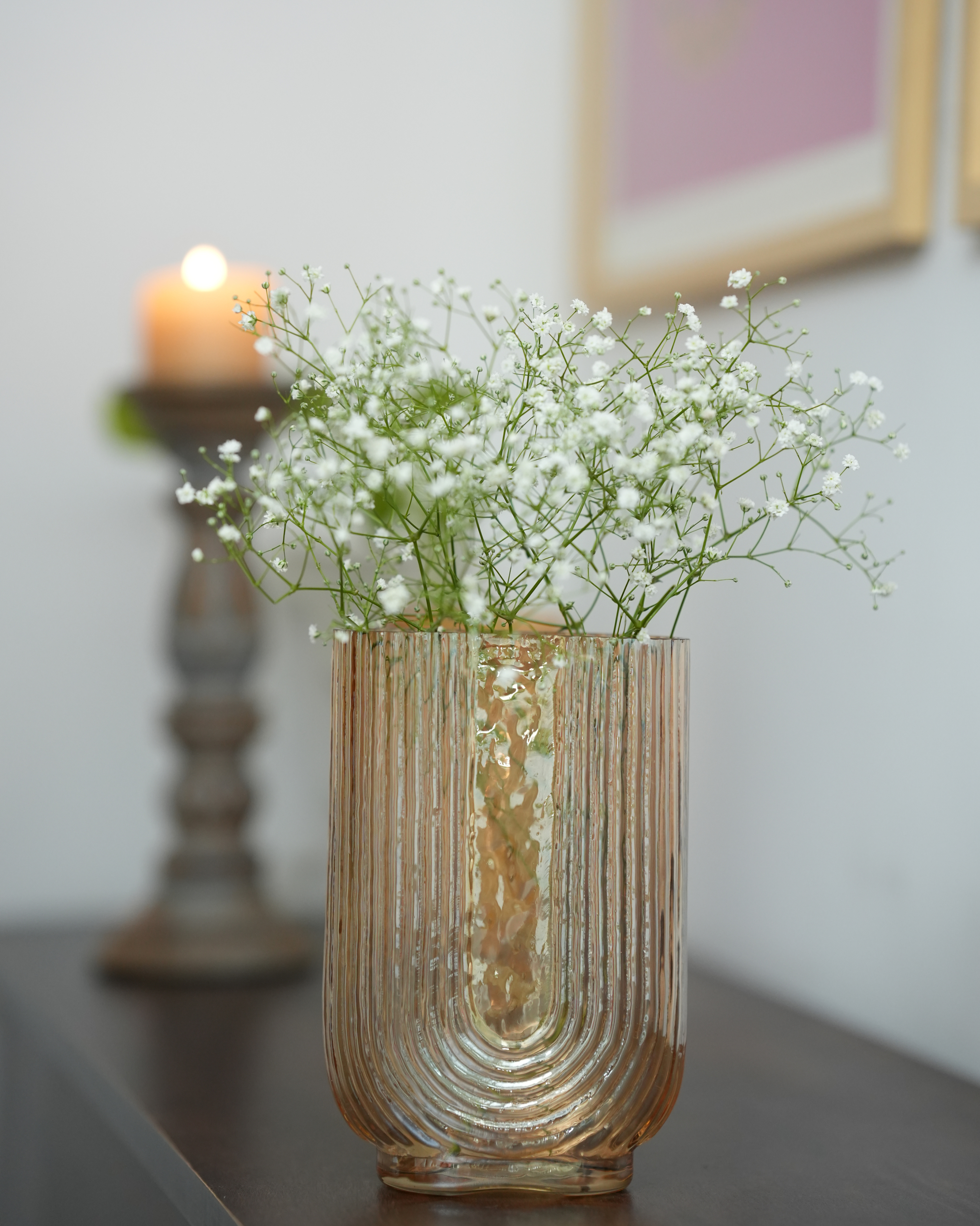 Golden Ribbed Glass Vase