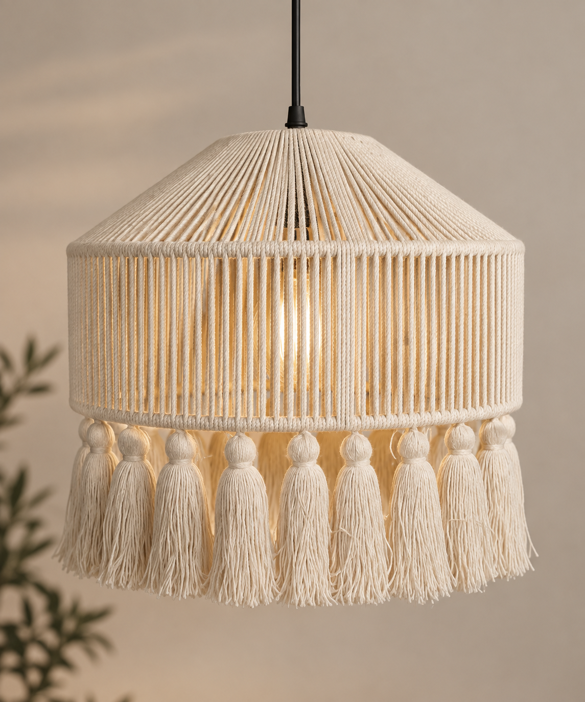 Ivory Rope Tassel Pendant Ceiling Lamp