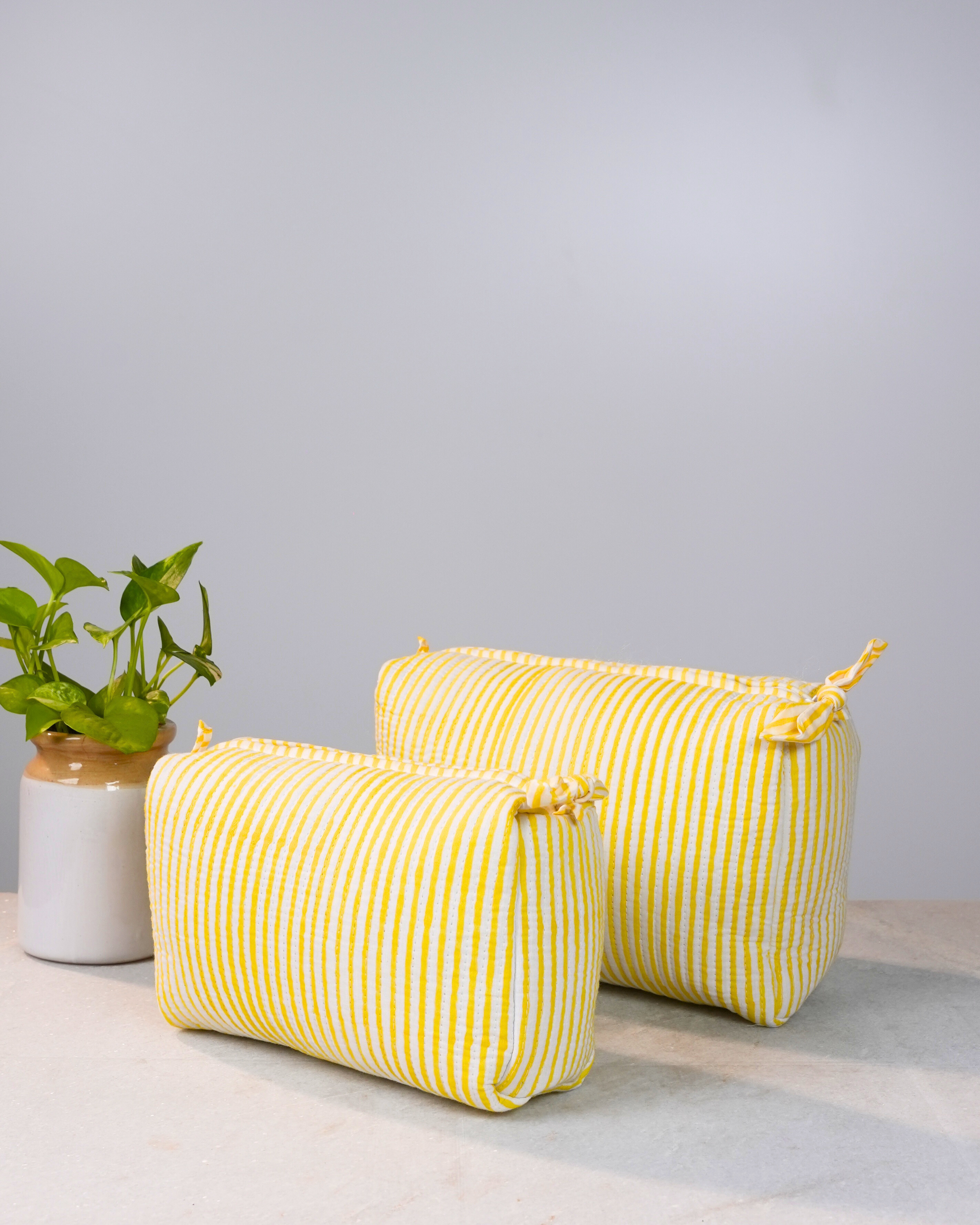 Yellow Striped Handblock Pouch Set