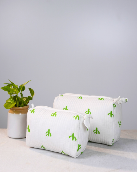 Green Cactus Handblock Pouch Set