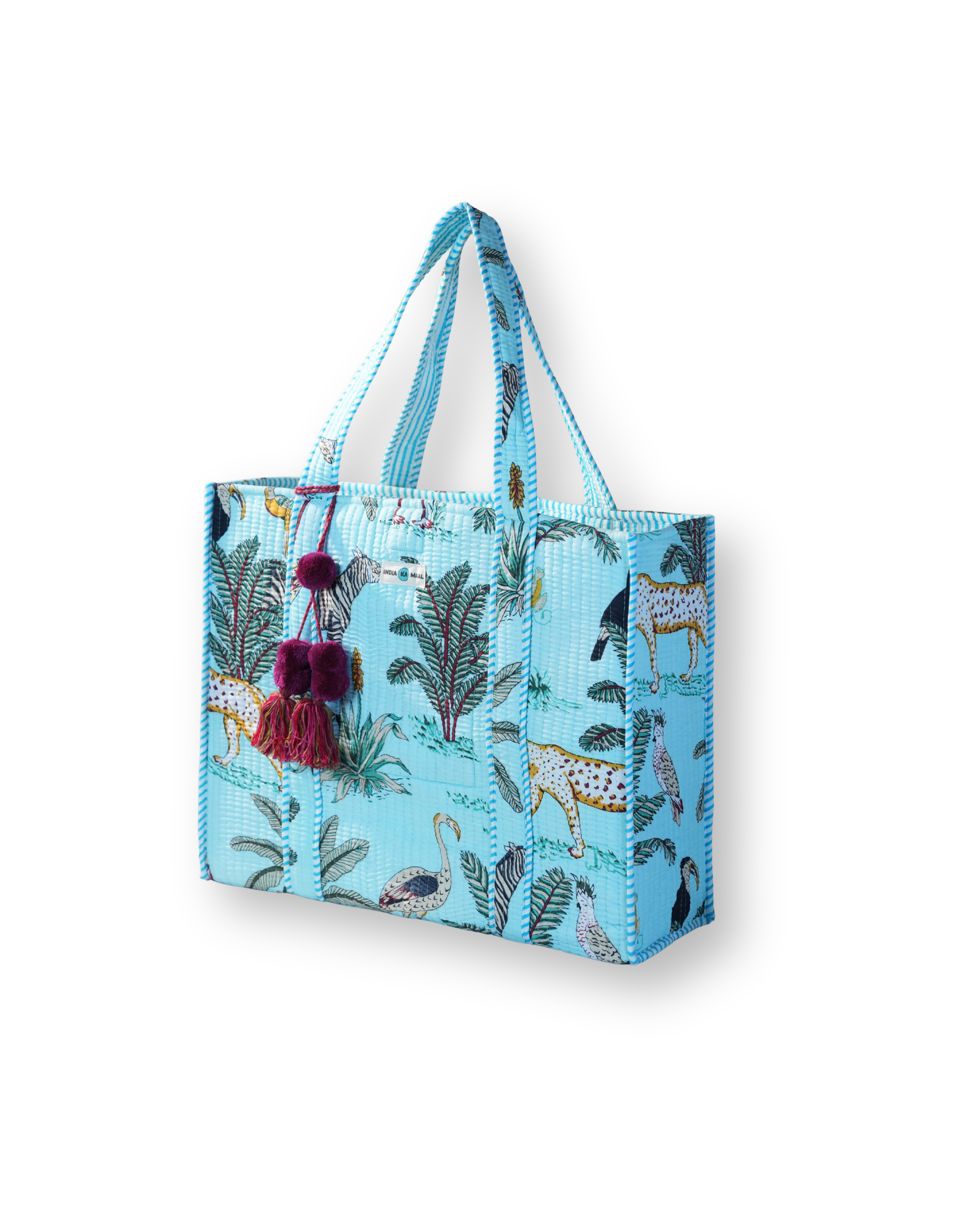 Hand Block Print Quilted Tote (Blue and Green)