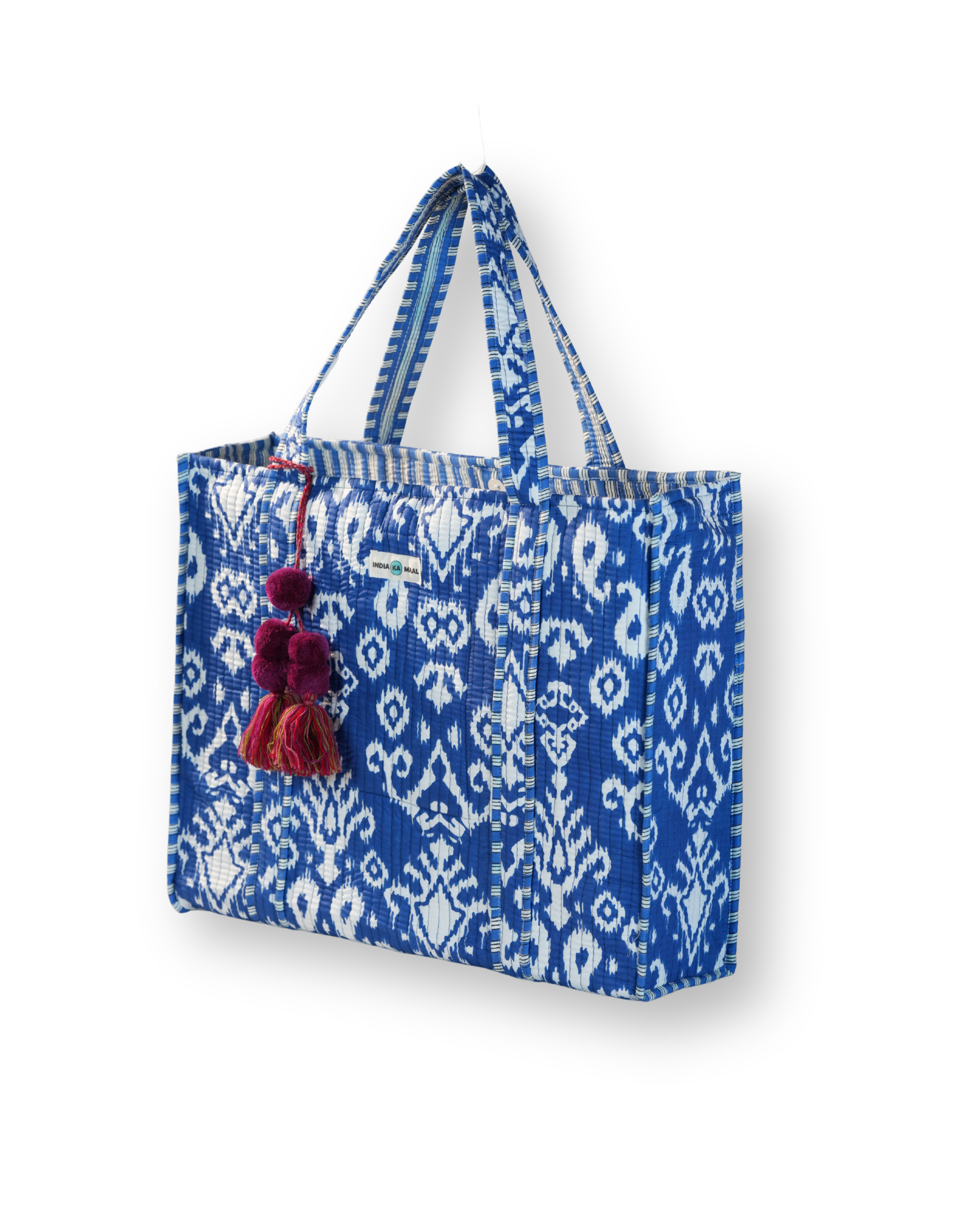 Hand Block Print Quilted Tote (Blue and White)