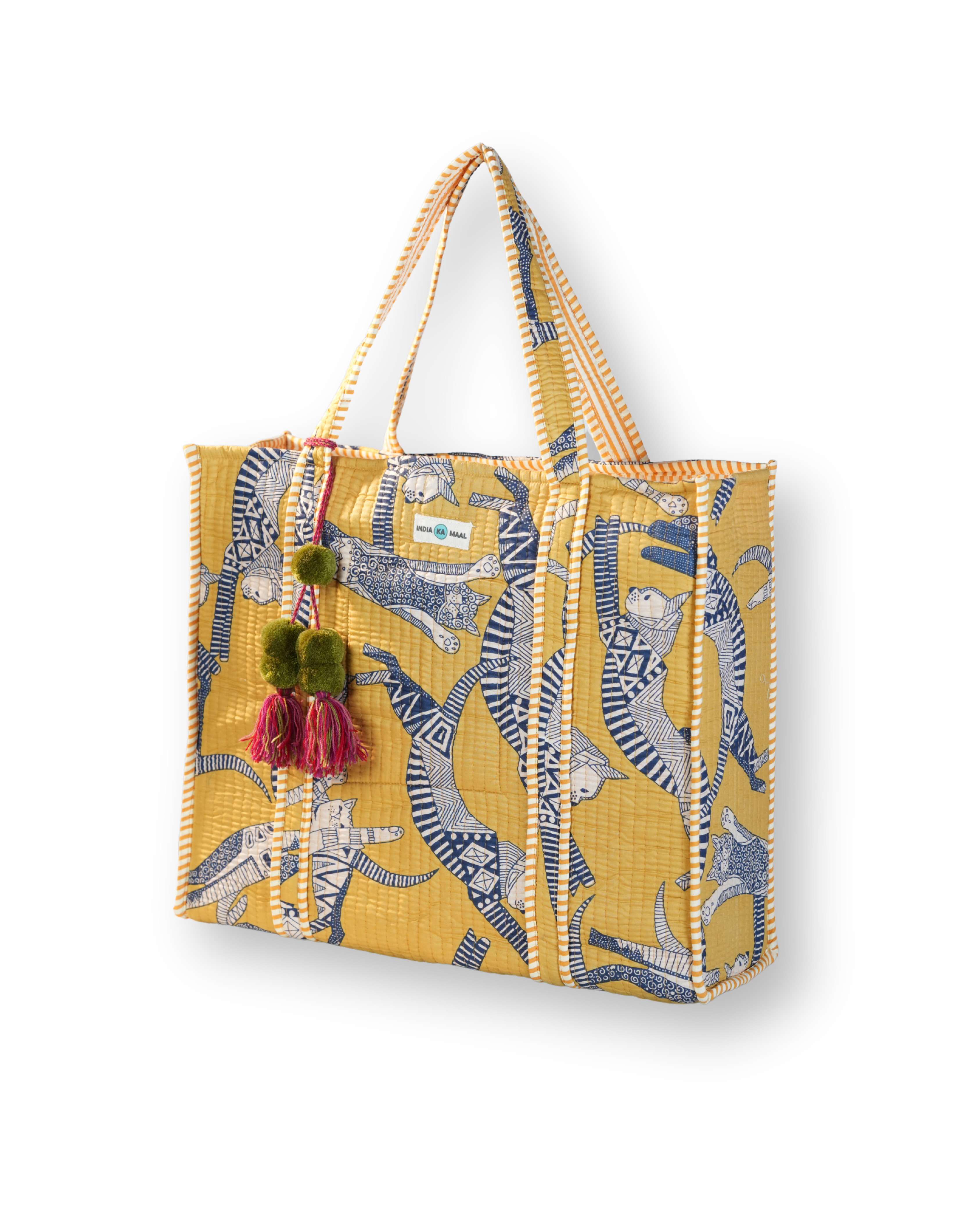Hand Block Print Quilted Tote (Yellow and Black)