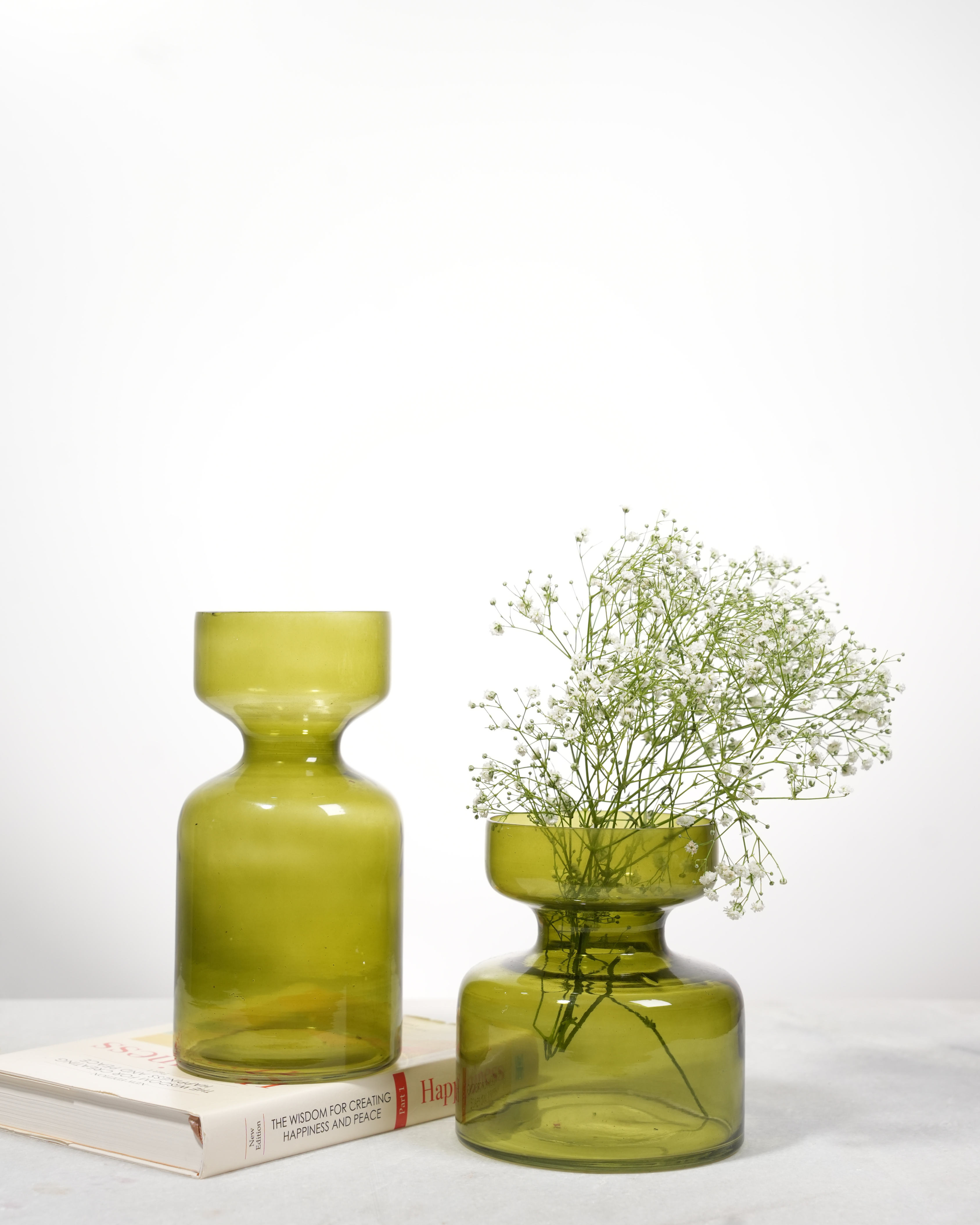 Green Glass Flower Vase Set