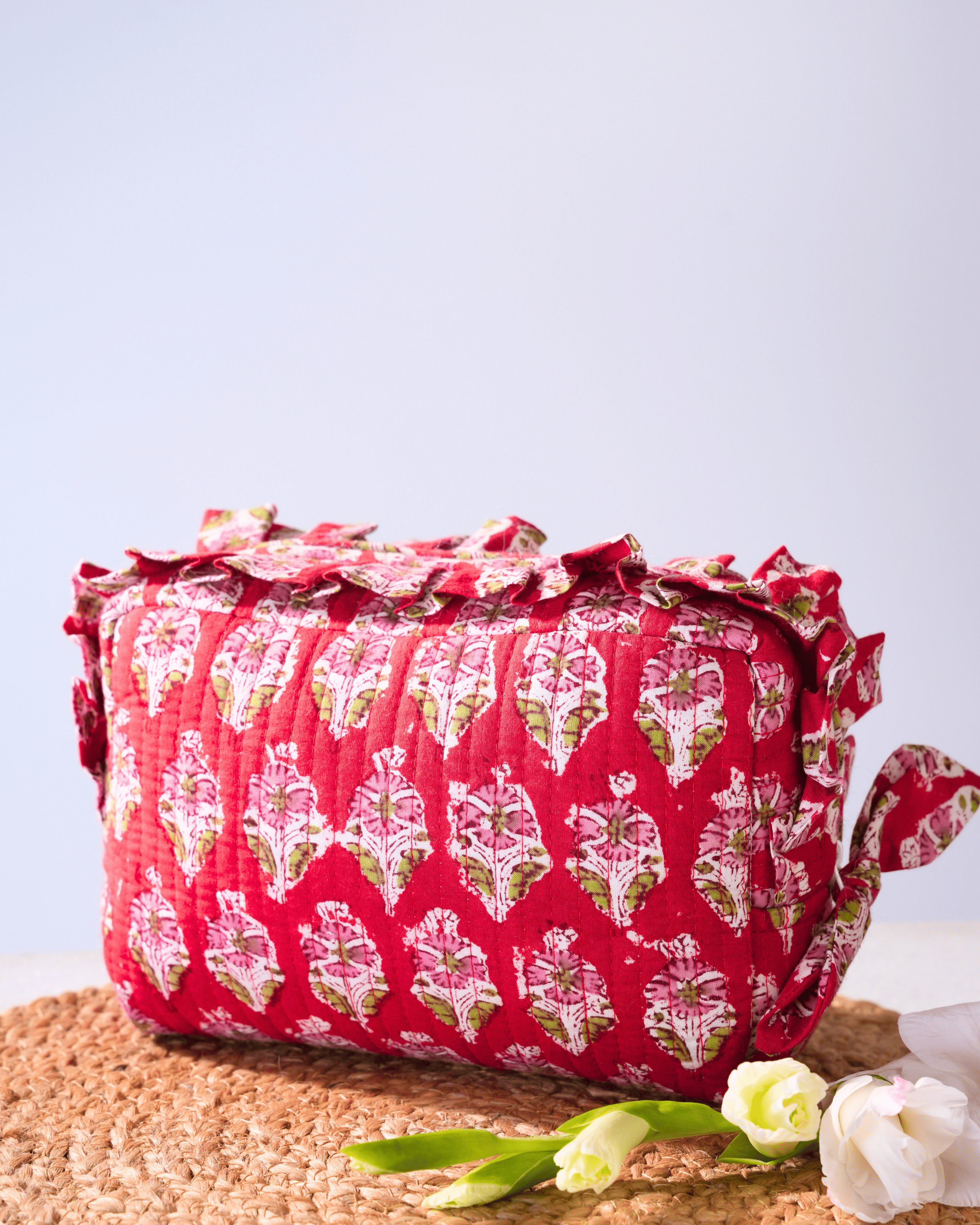 Red & Pink Floral Quilted Pouch
