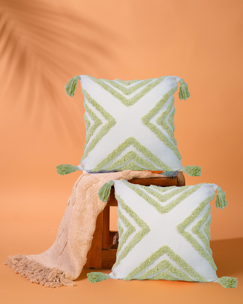 Sage Green Chevron - Tufted Cushion Covers Set Of 2