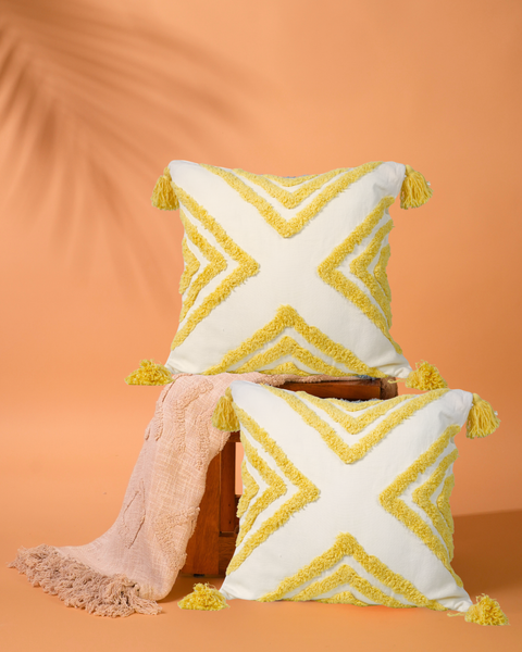 Yellow Chevron - Tufted Cushion Covers Set Of 2