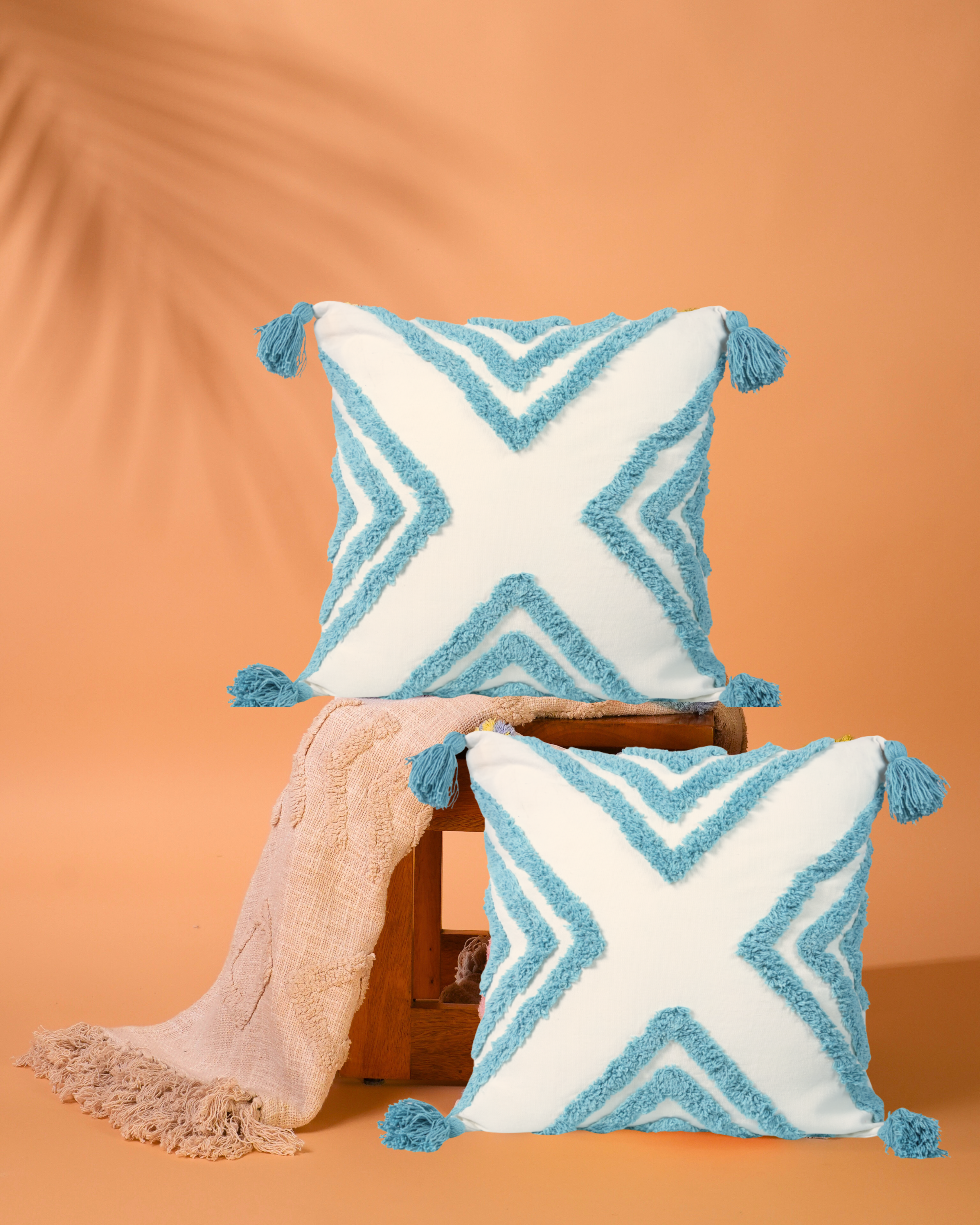 Blue Chevron - Tufted Cushion Covers Set Of 2