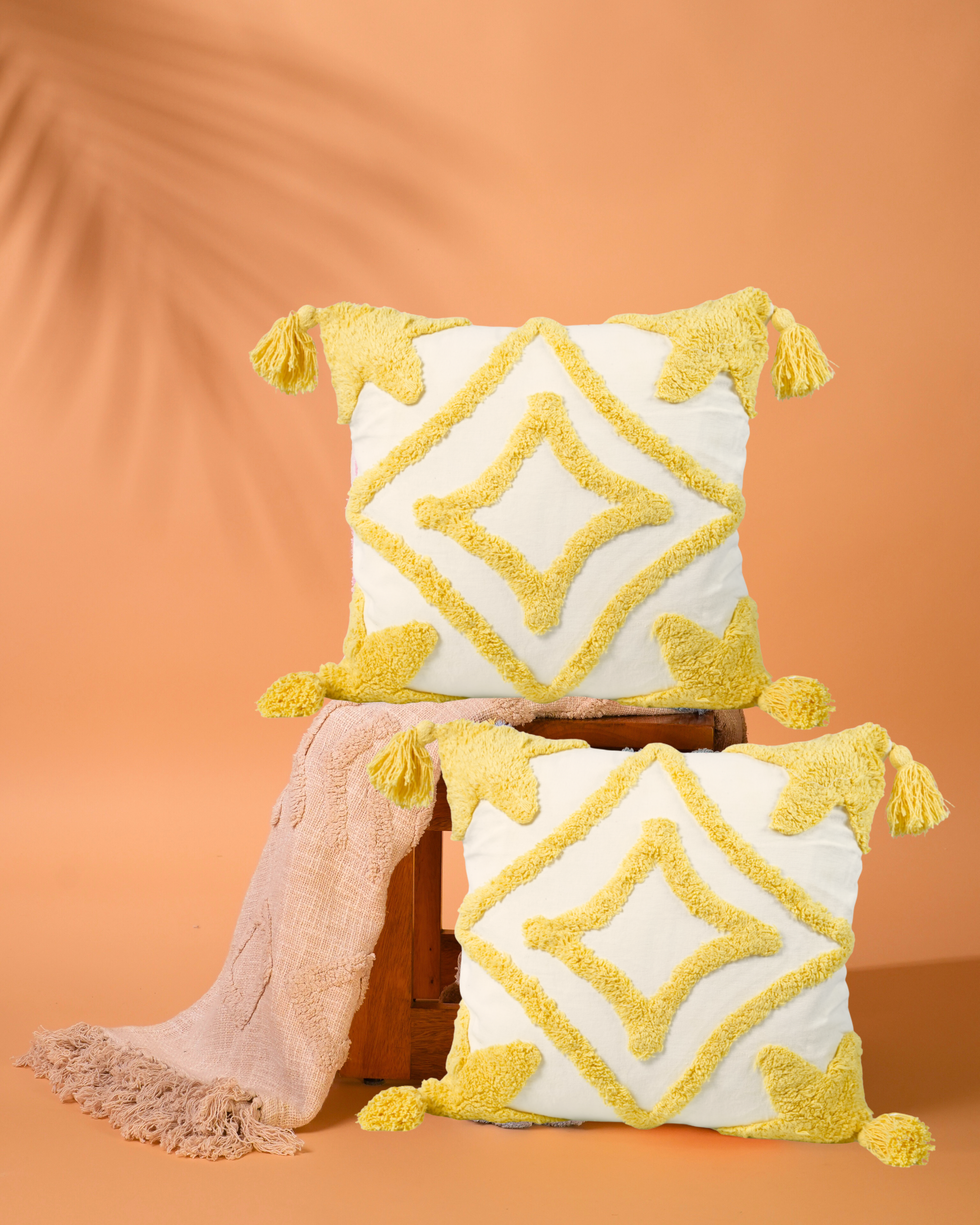 Yellow Diamond - Tufted Cushion Covers Set Of 2