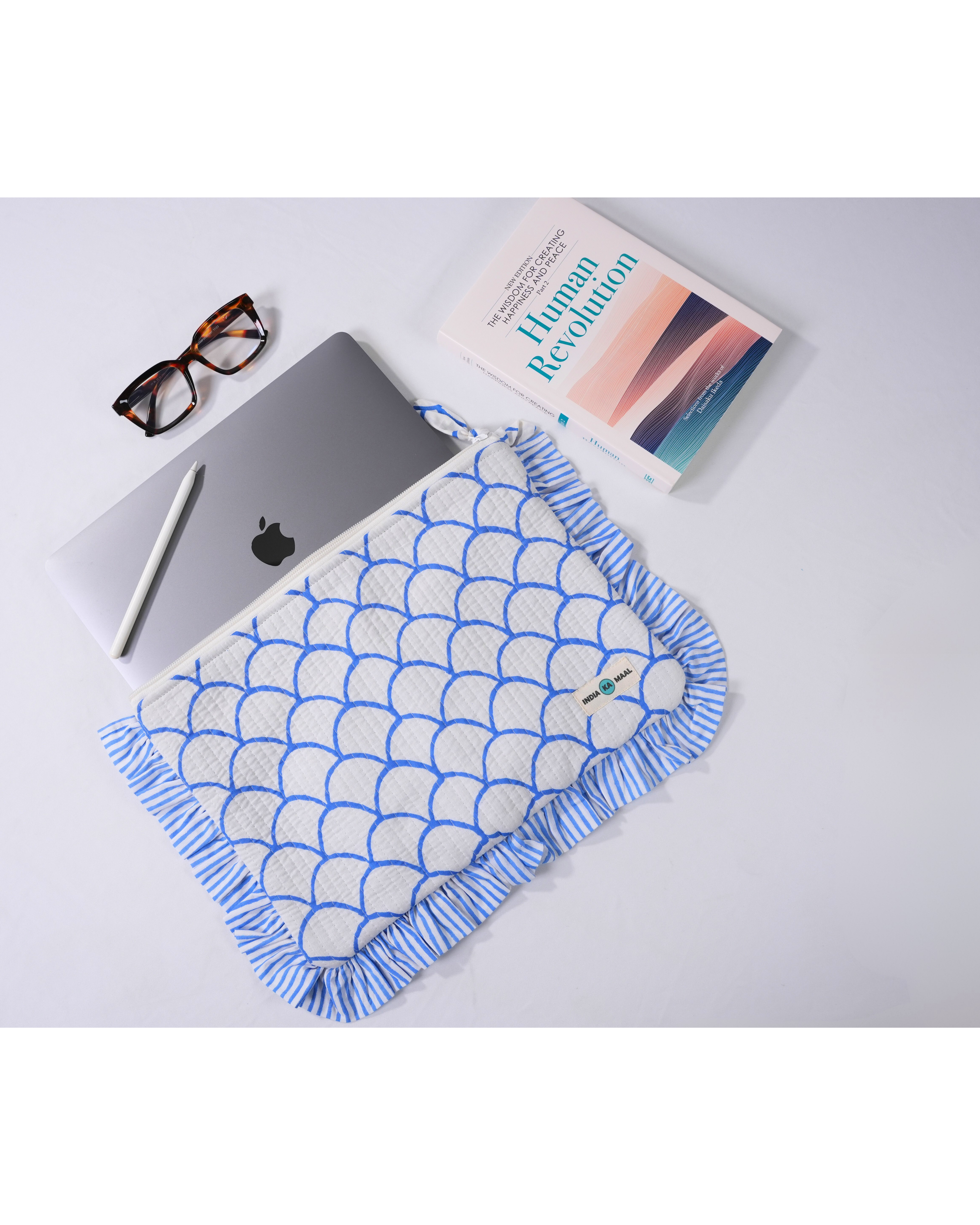 Blue Scallop Quilted Laptop Sleeve