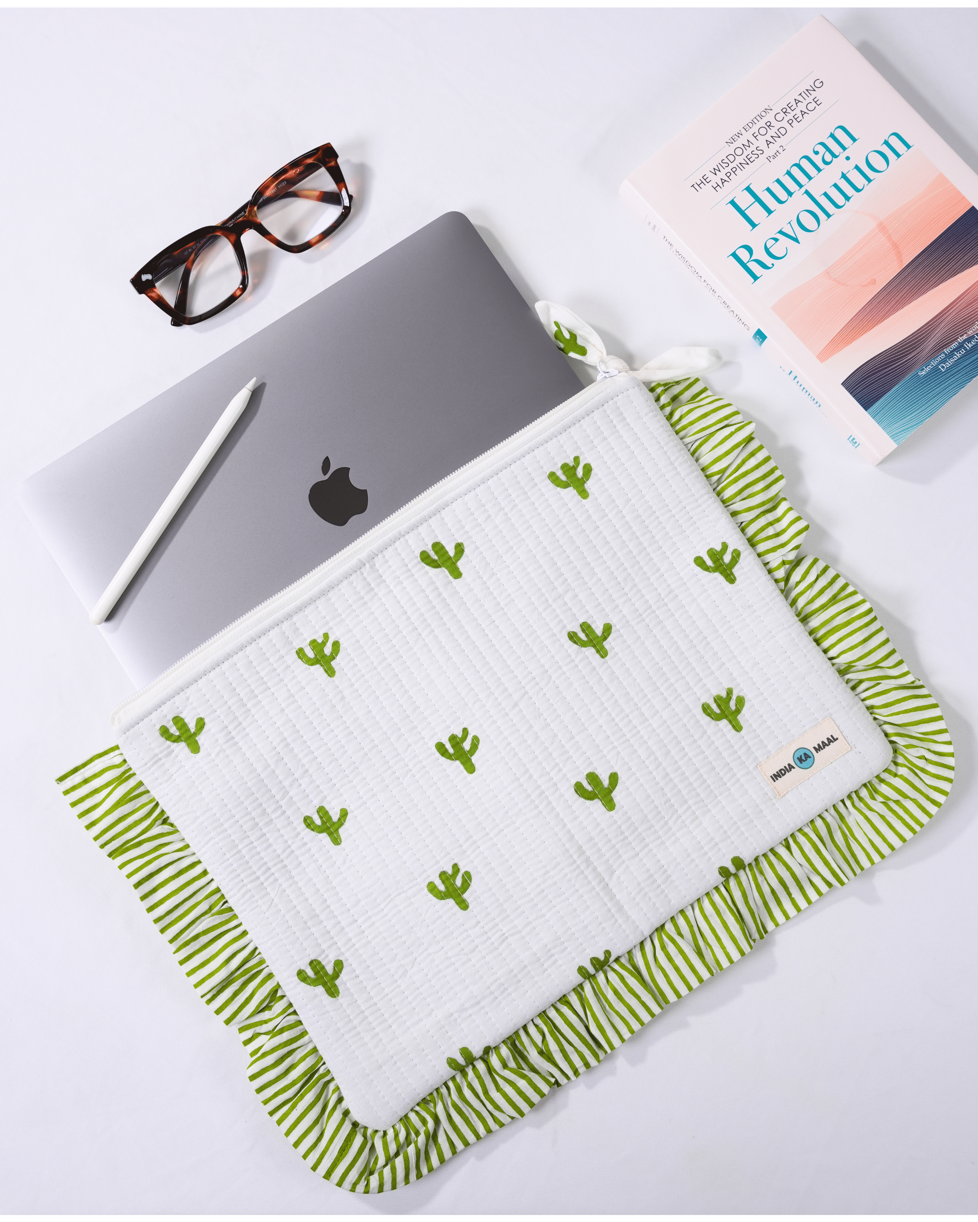Green Cactus Quilted Laptop Sleeve