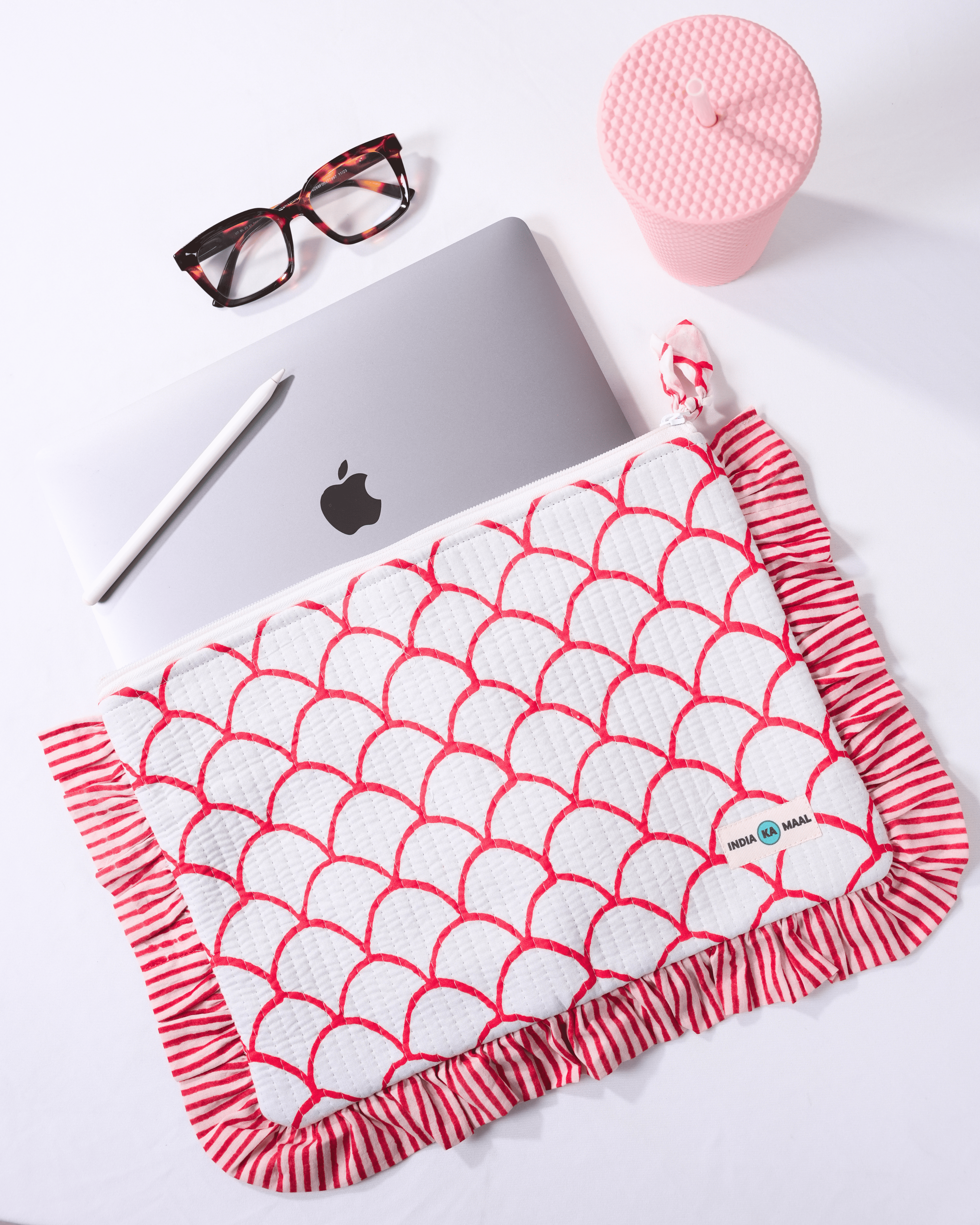 Red Scallop Quilted Laptop Sleeve