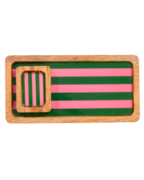Watermelon Stripe Wooden Platter Set