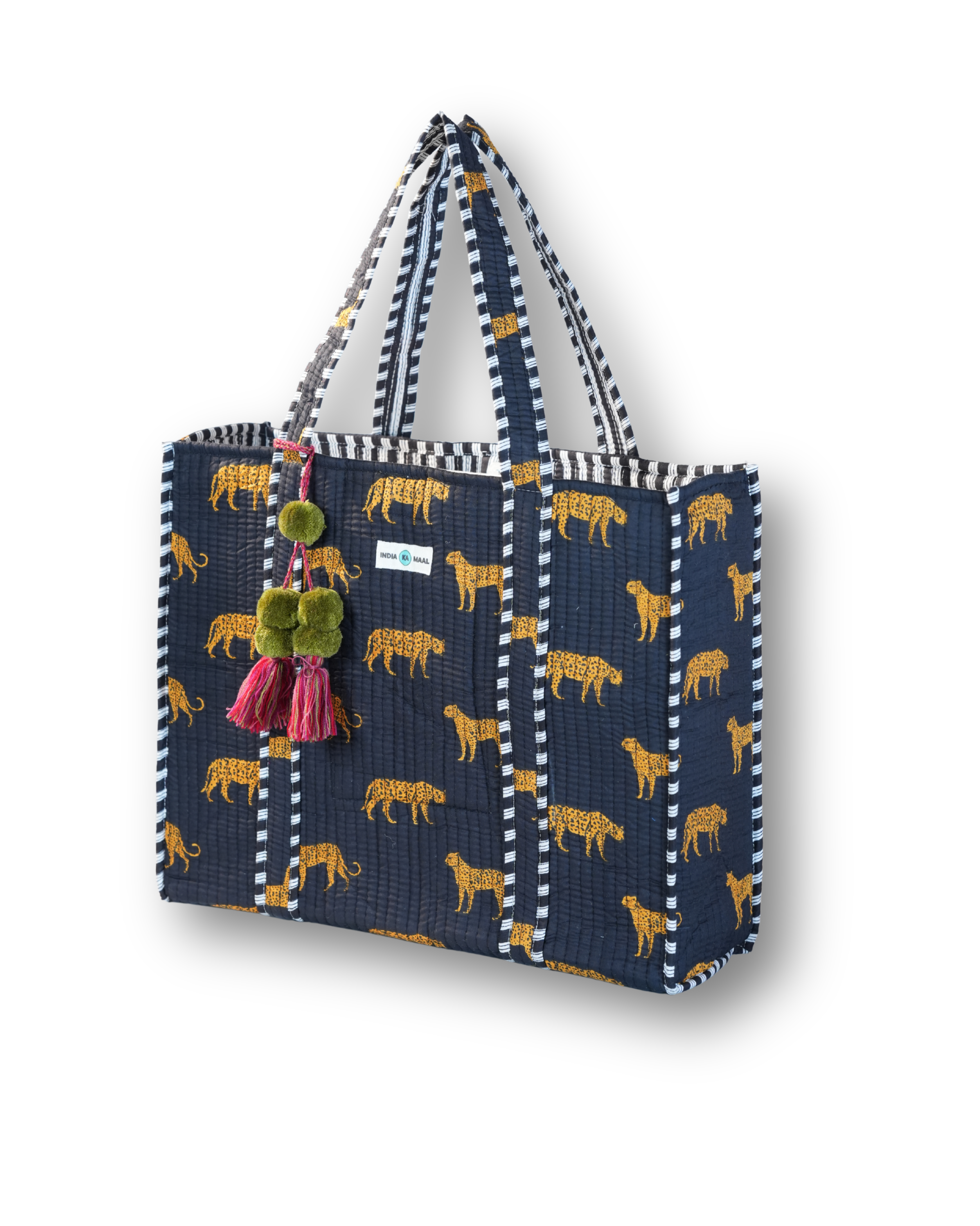 Hand Block Print Quilted Tote (Black and Orange)