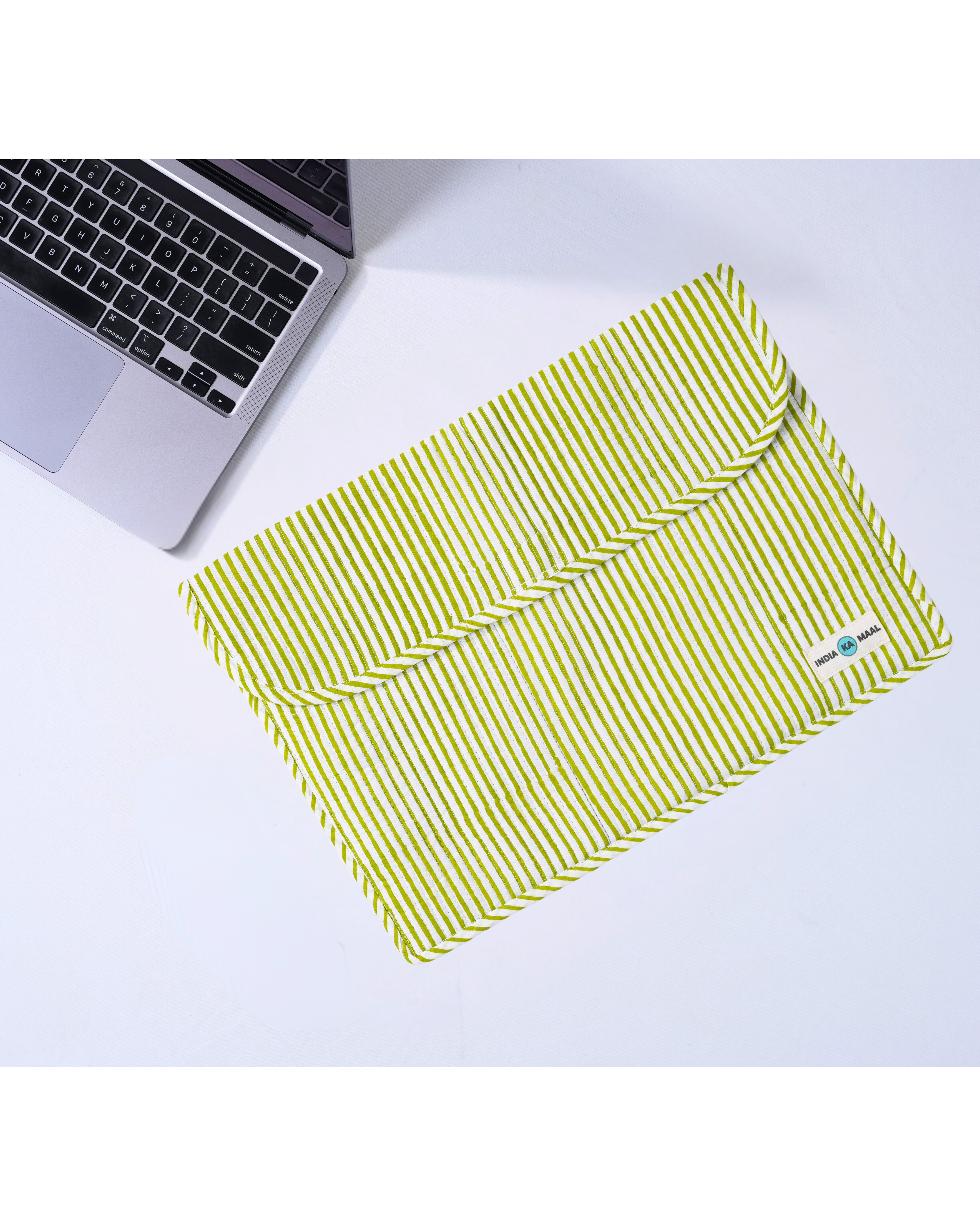 Lime Green Striped Quilted Laptop Sleeve