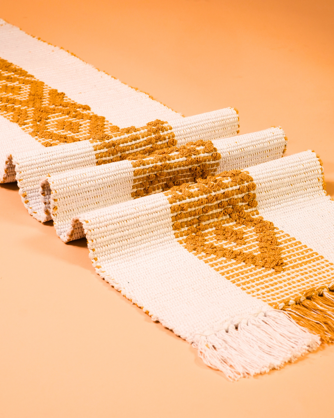 Mustard on White Handwoven Runner