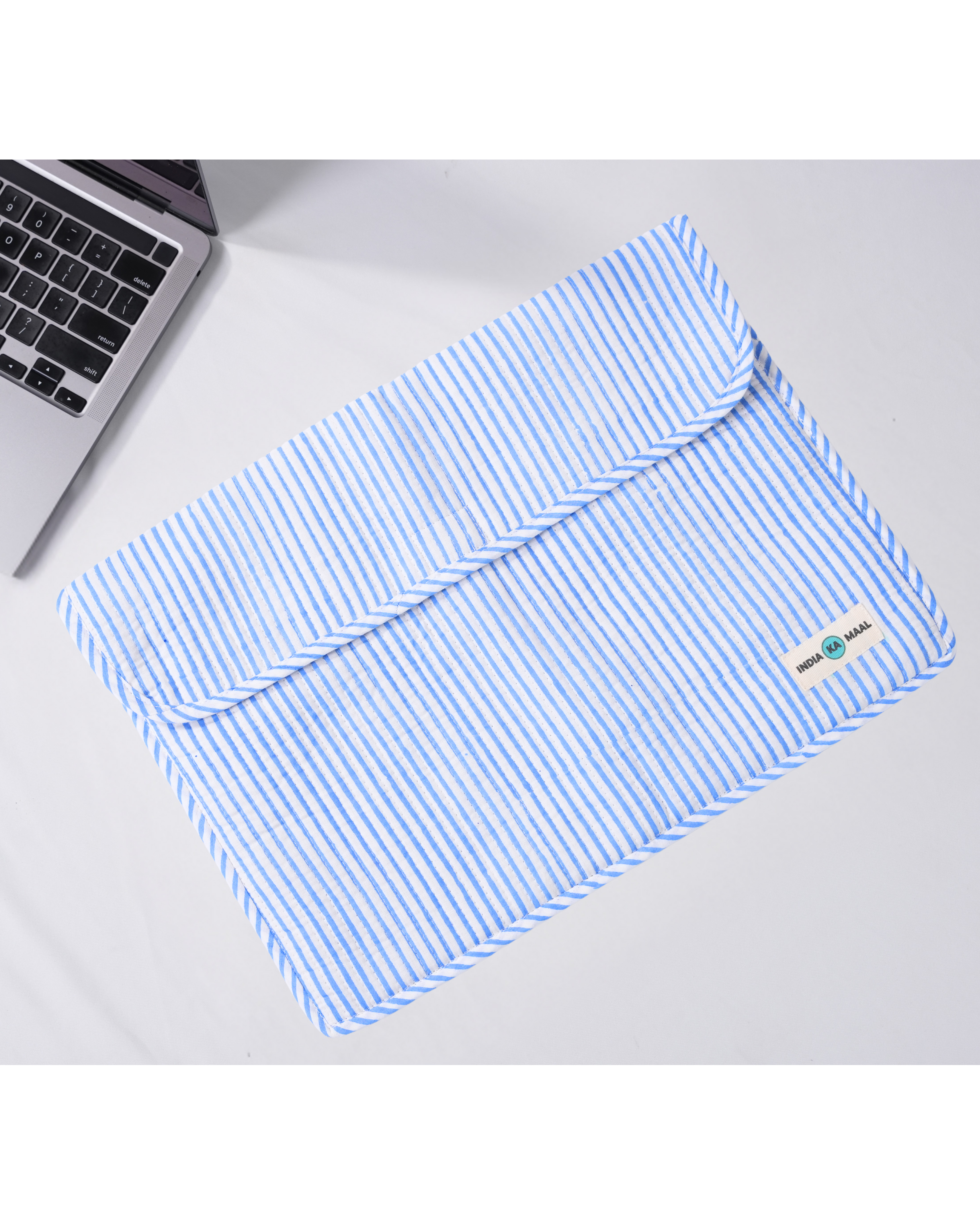 Blue Striped Quilted Laptop Sleeve