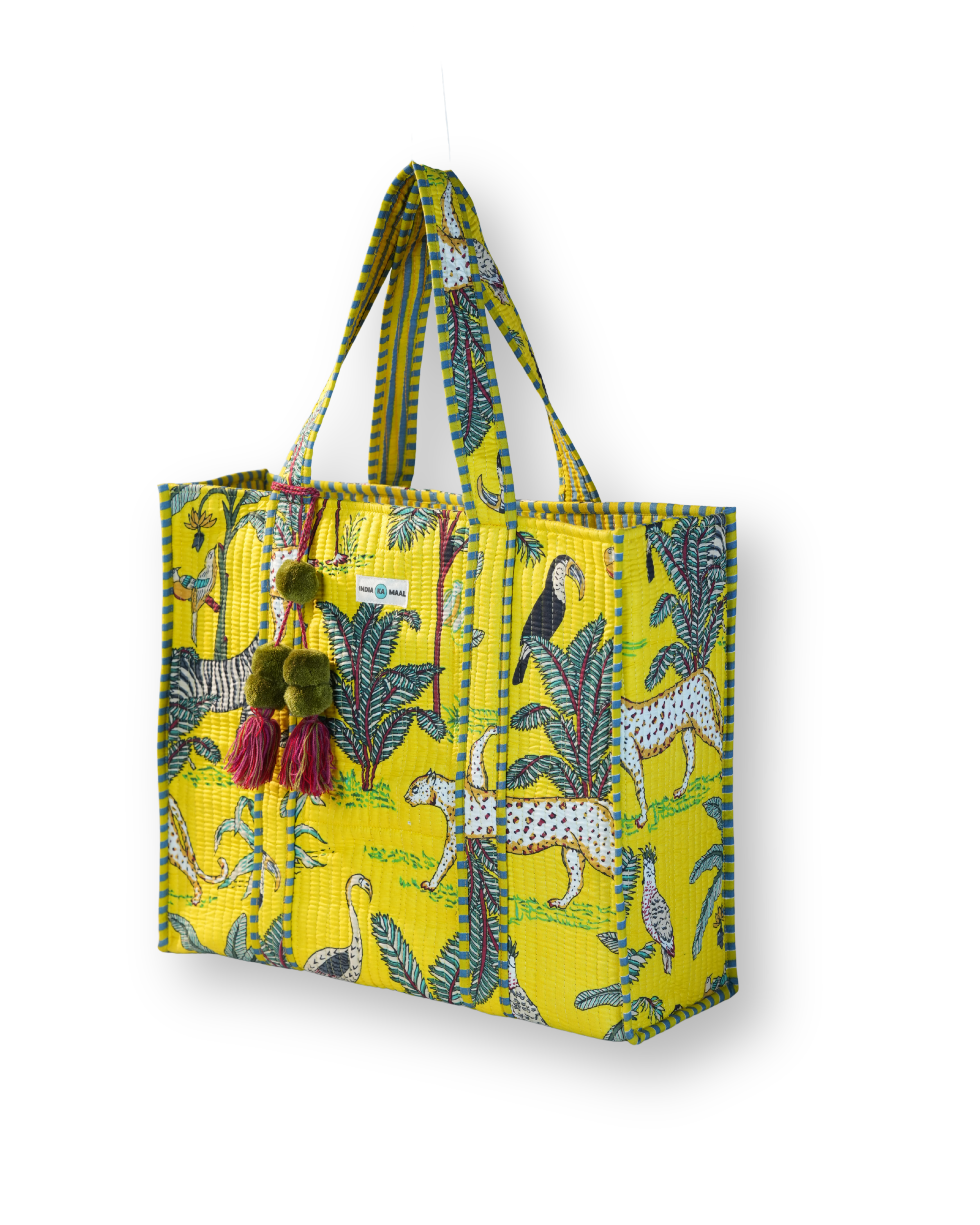 Hand Block Print Quilted Tote (Yellow and Green)