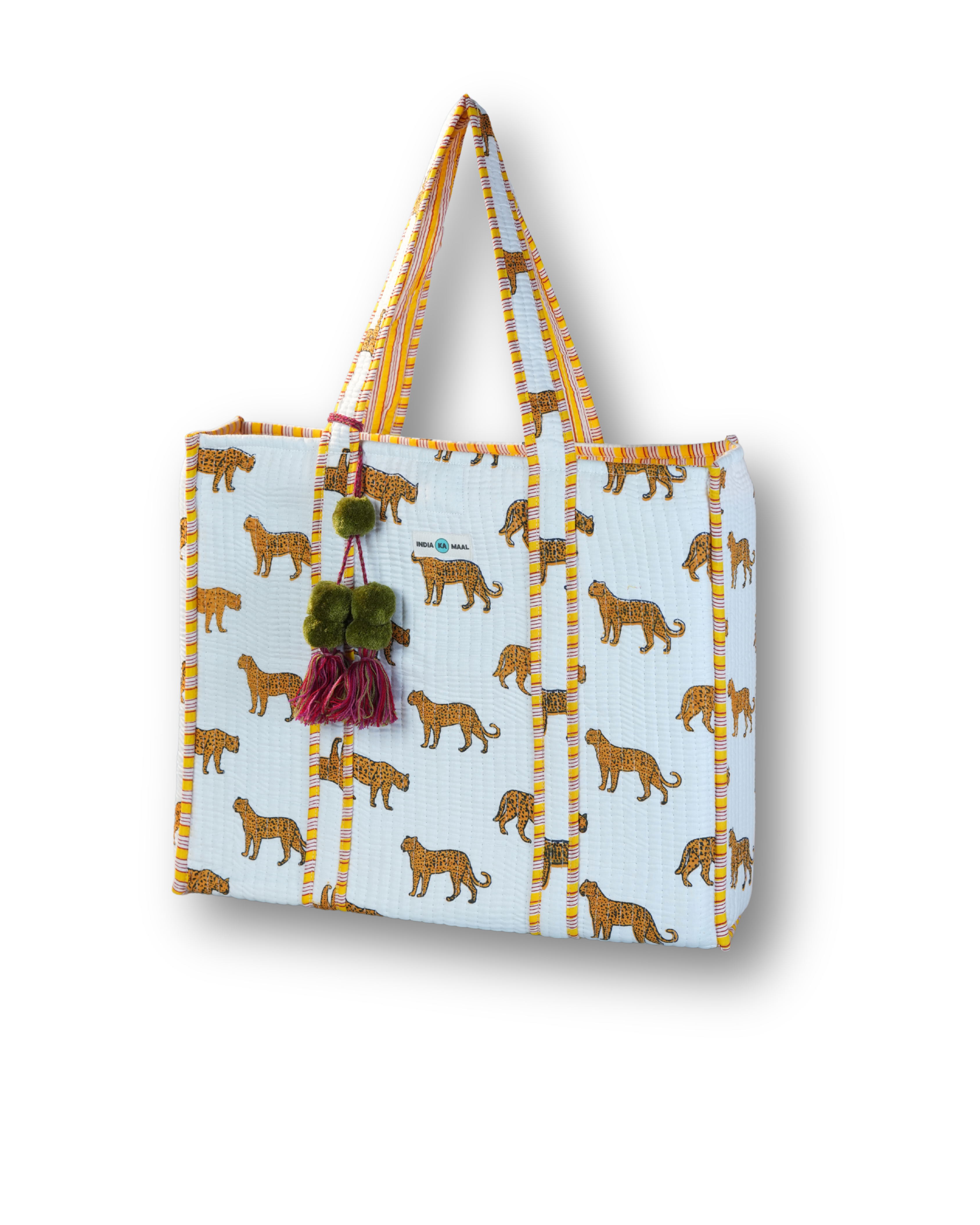 Hand Block Print Quilted Tote (White and Orange)