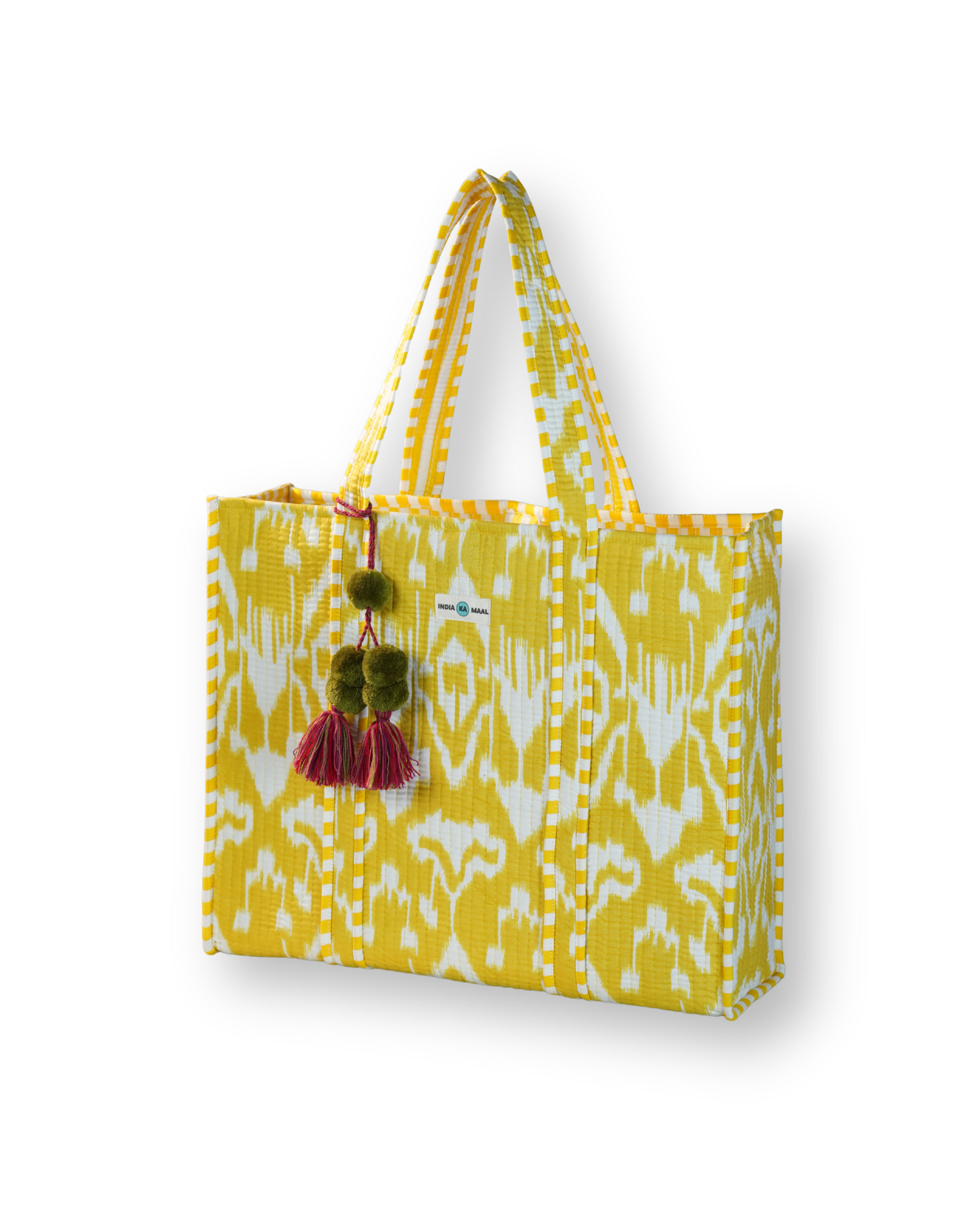 Hand Block Print Quilted Tote (Yellow and White)