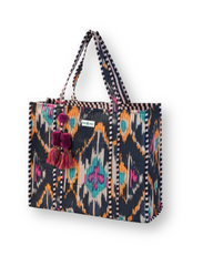 Hand Block Print Quilted Tote (Black and Yellow)
