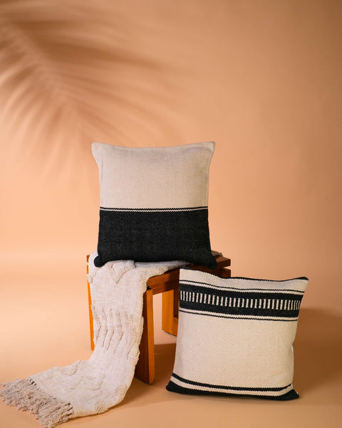 Black & Cream Harmony - Woven Cushion Cover Set Of 2