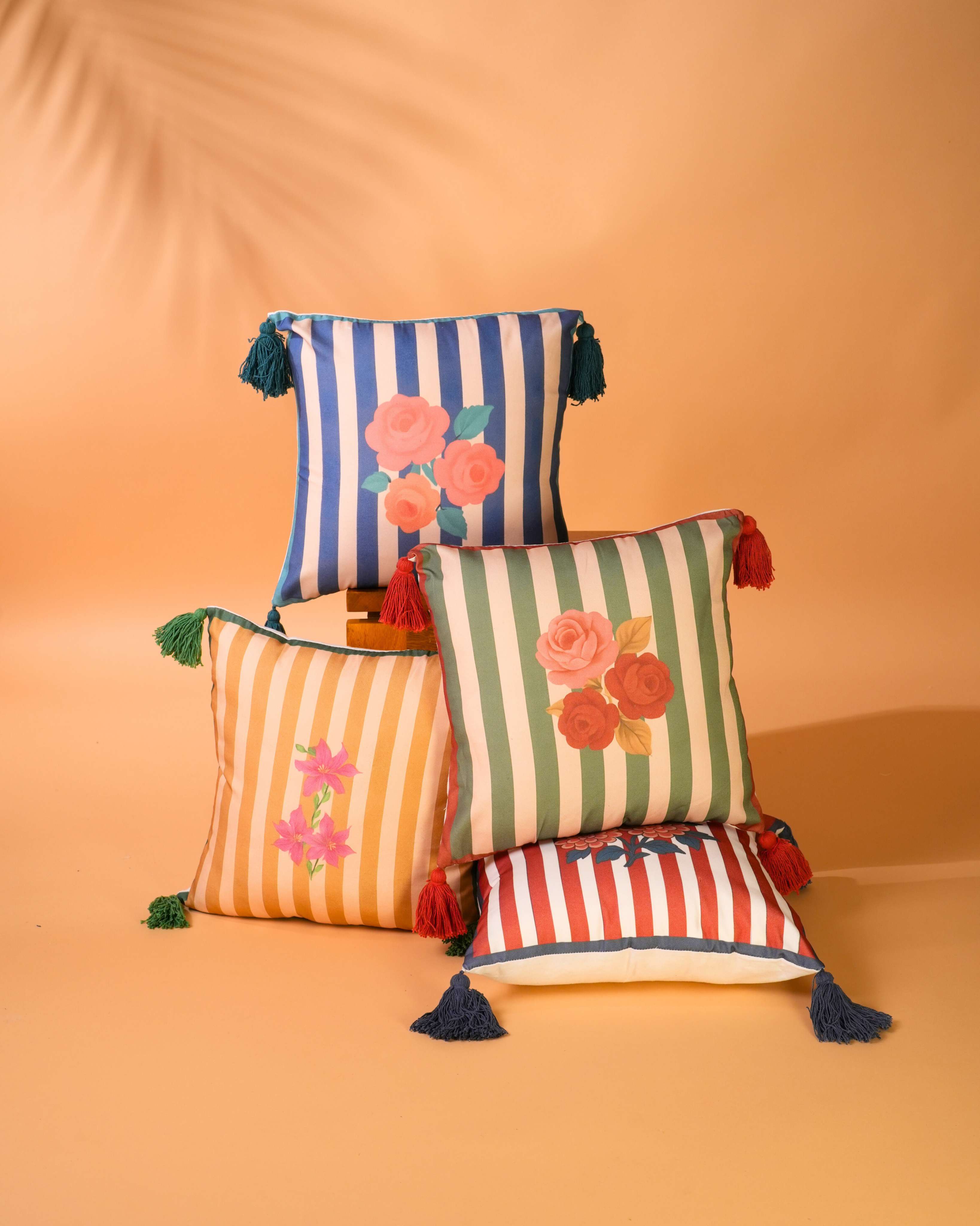Bloom Stripes - Printed Cushion Cover Set  Of 4