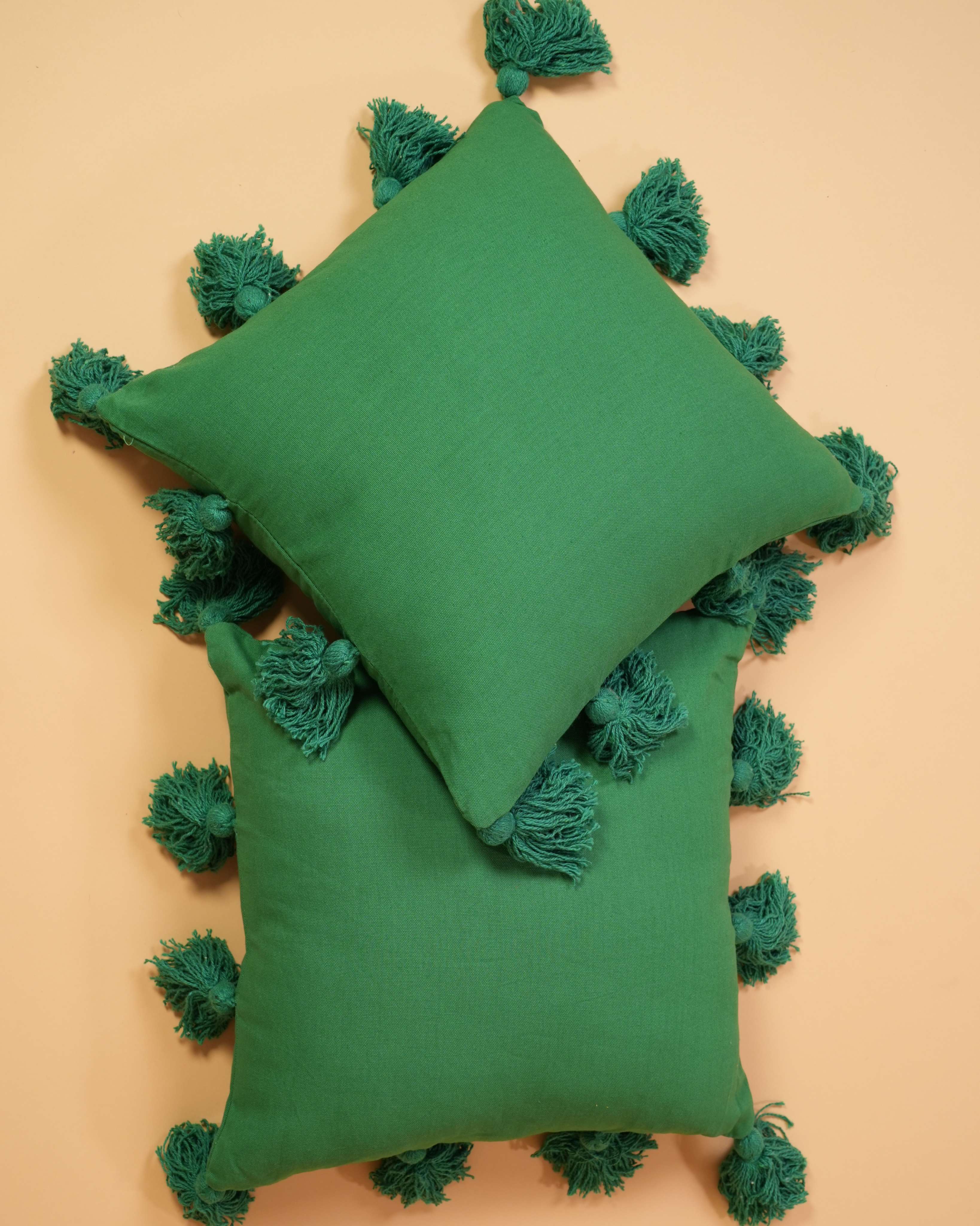 Green Tassel Cushion Cover Set Of 2