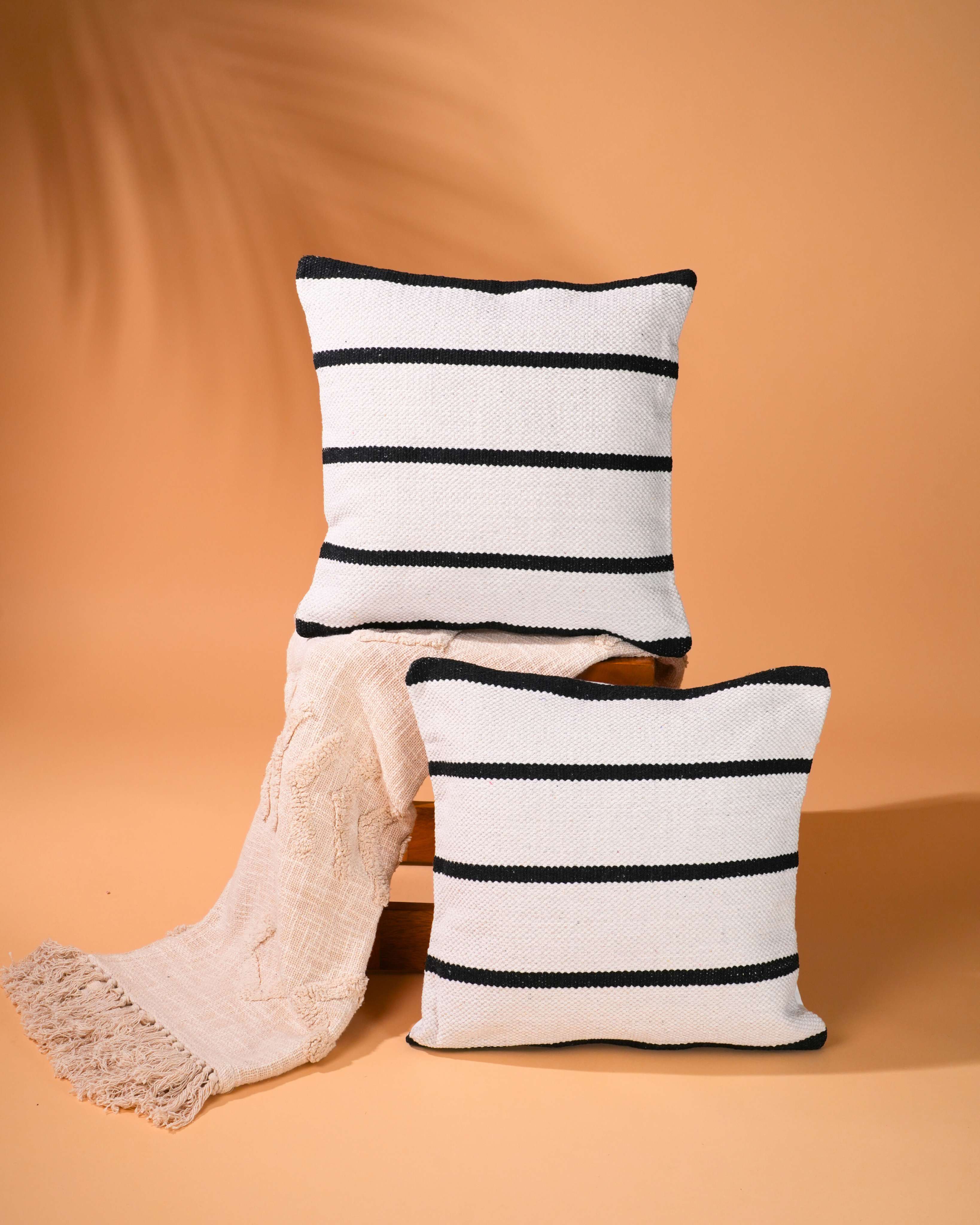Monochrome Stripe - Woven Cushion Cover Set Of 2