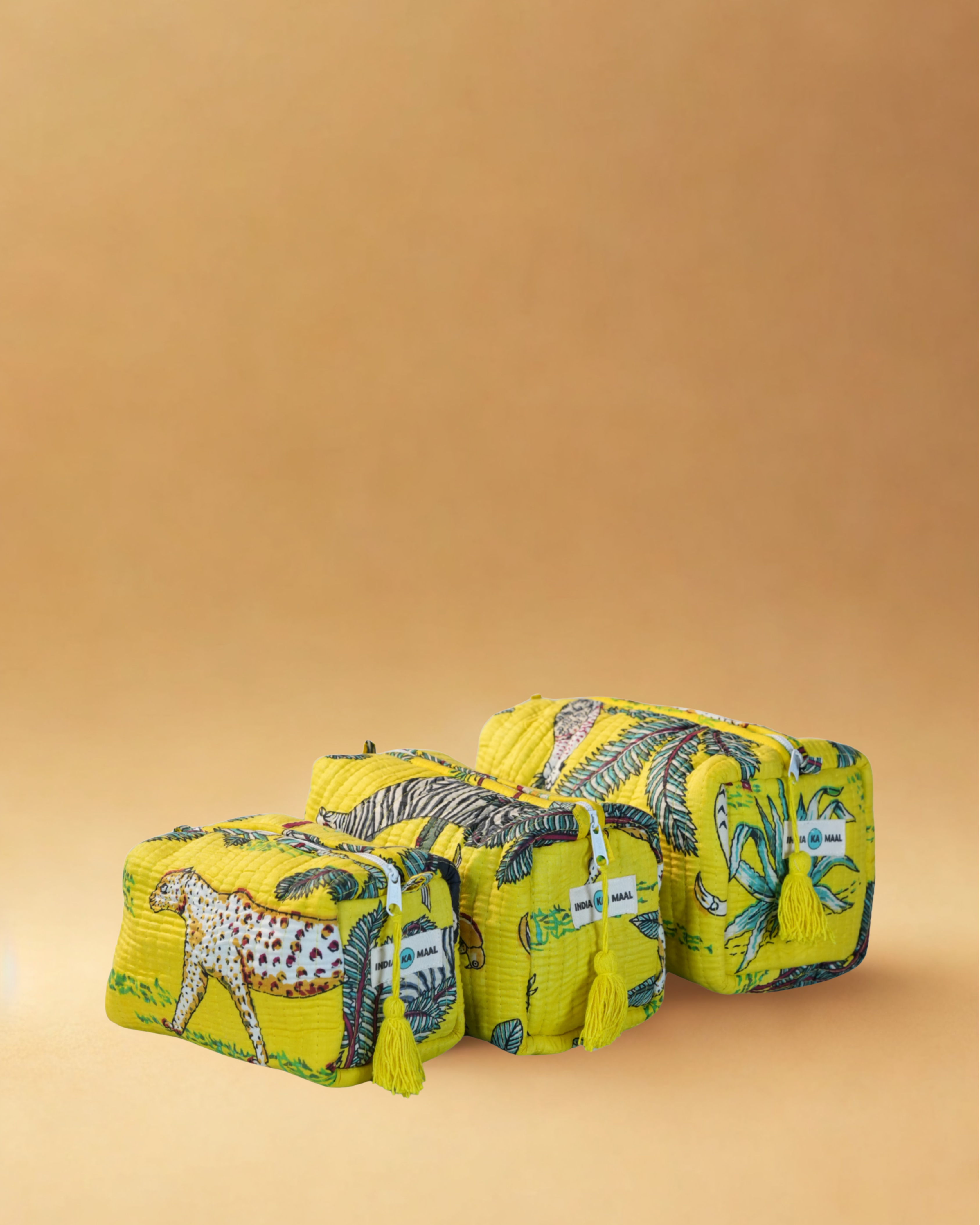 Handblock Quilted Pouch Set of 3 (Yellow and Green)