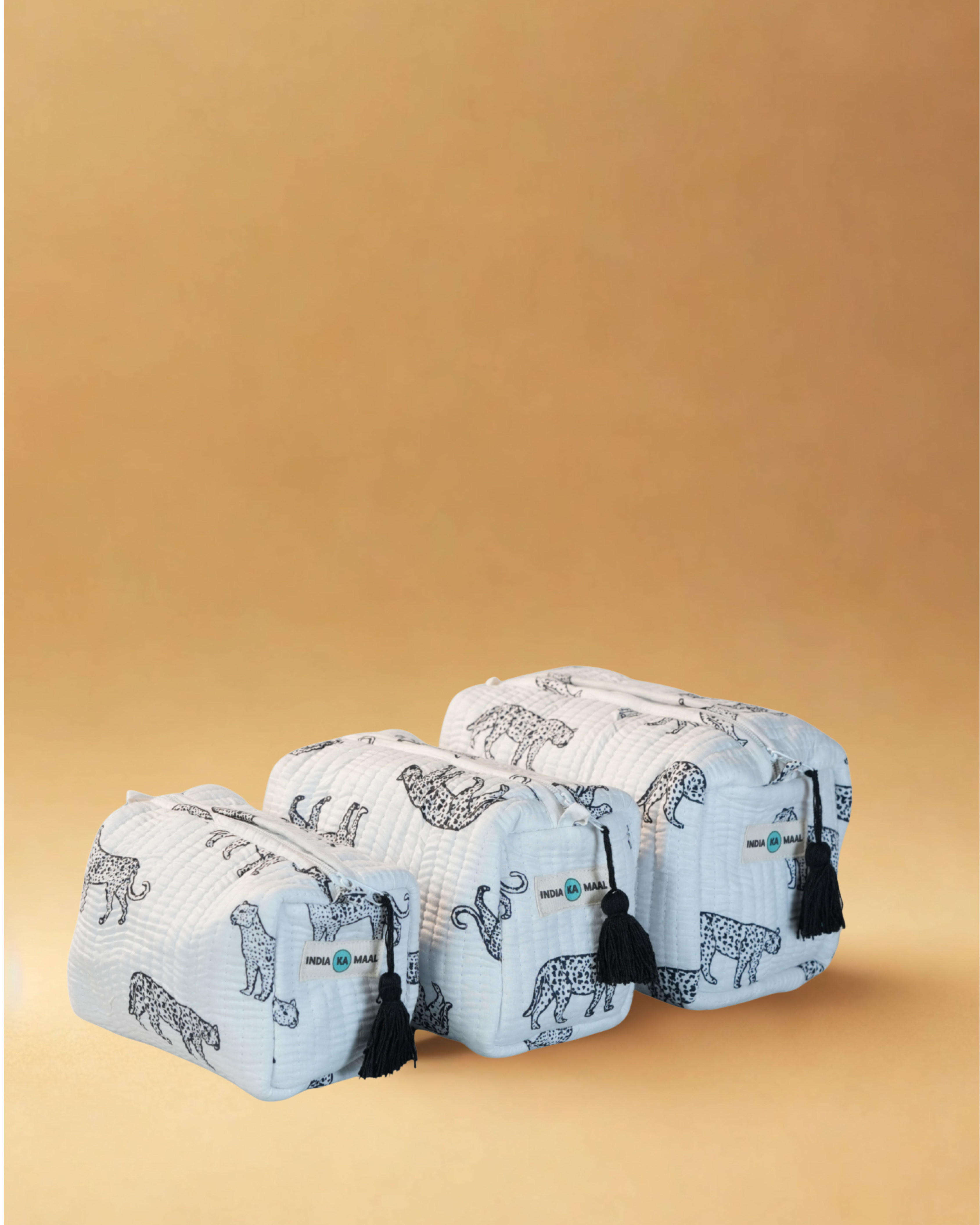 Handblock Quilted Pouch Set of 3 (White and Black)