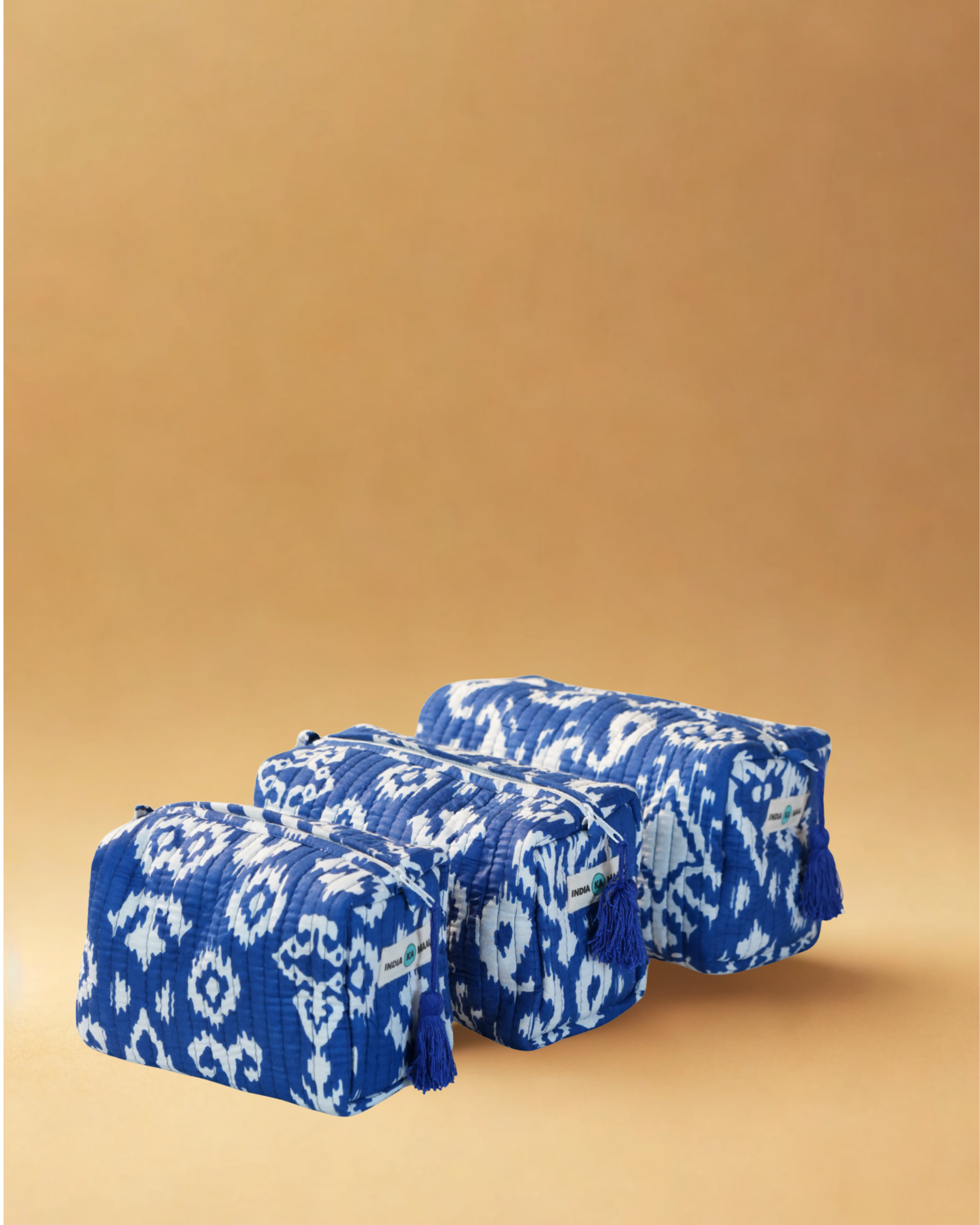 Handblock Quilted Pouch Set of 3 (Blue and White)