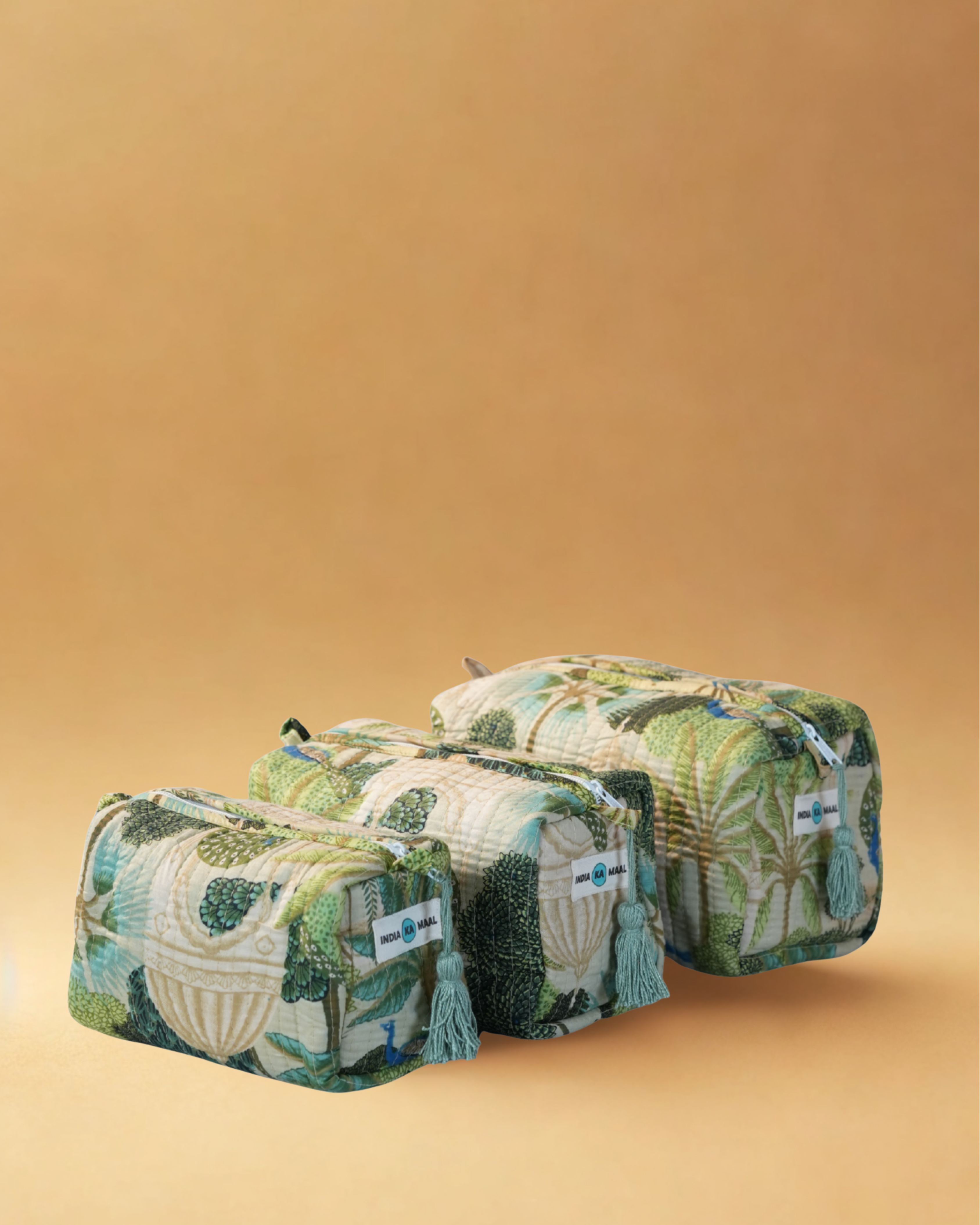 Handblock Quilted Pouch Set of 3 (Green)
