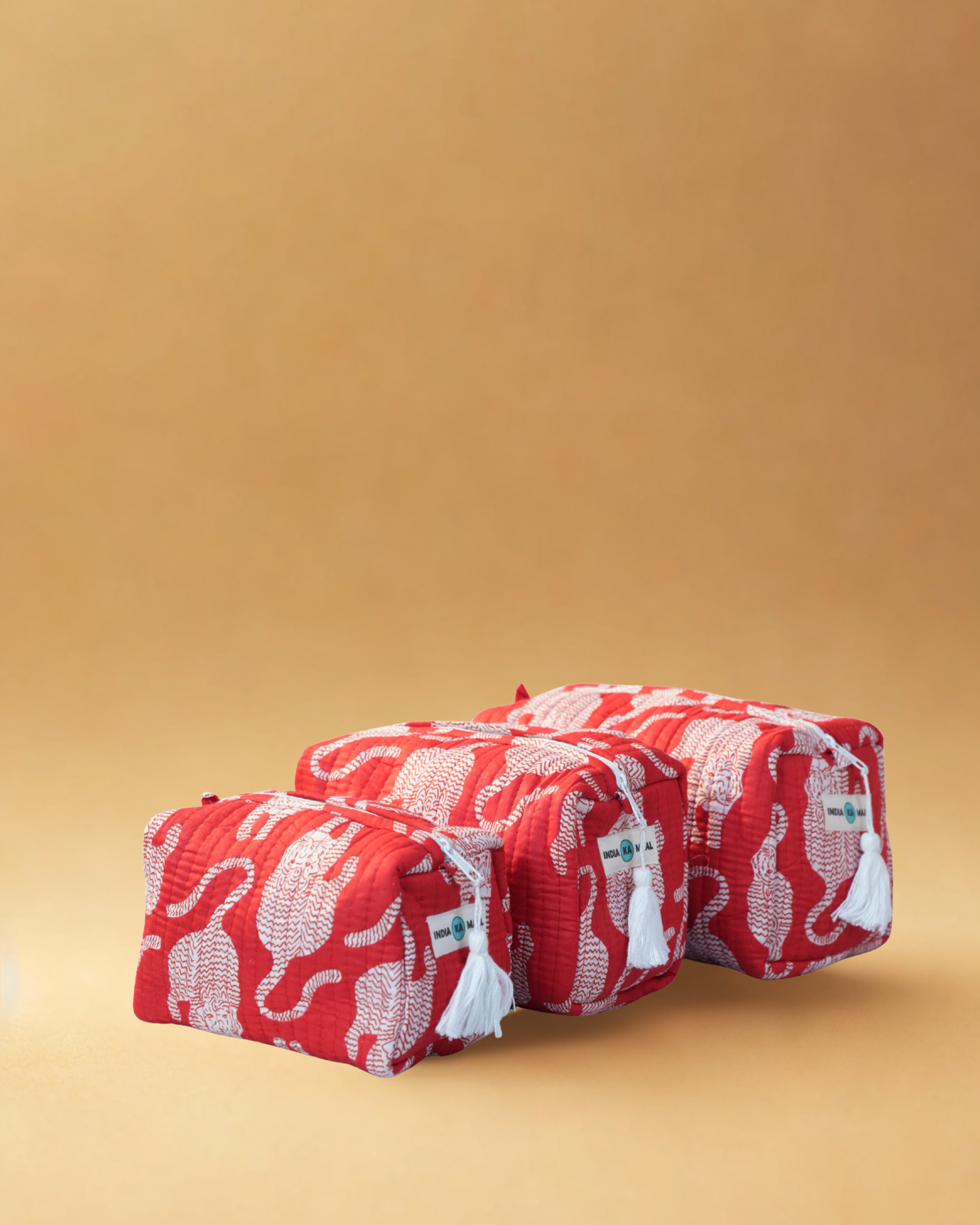 Handblock Quilted Pouch Set of 3 (Red and White)