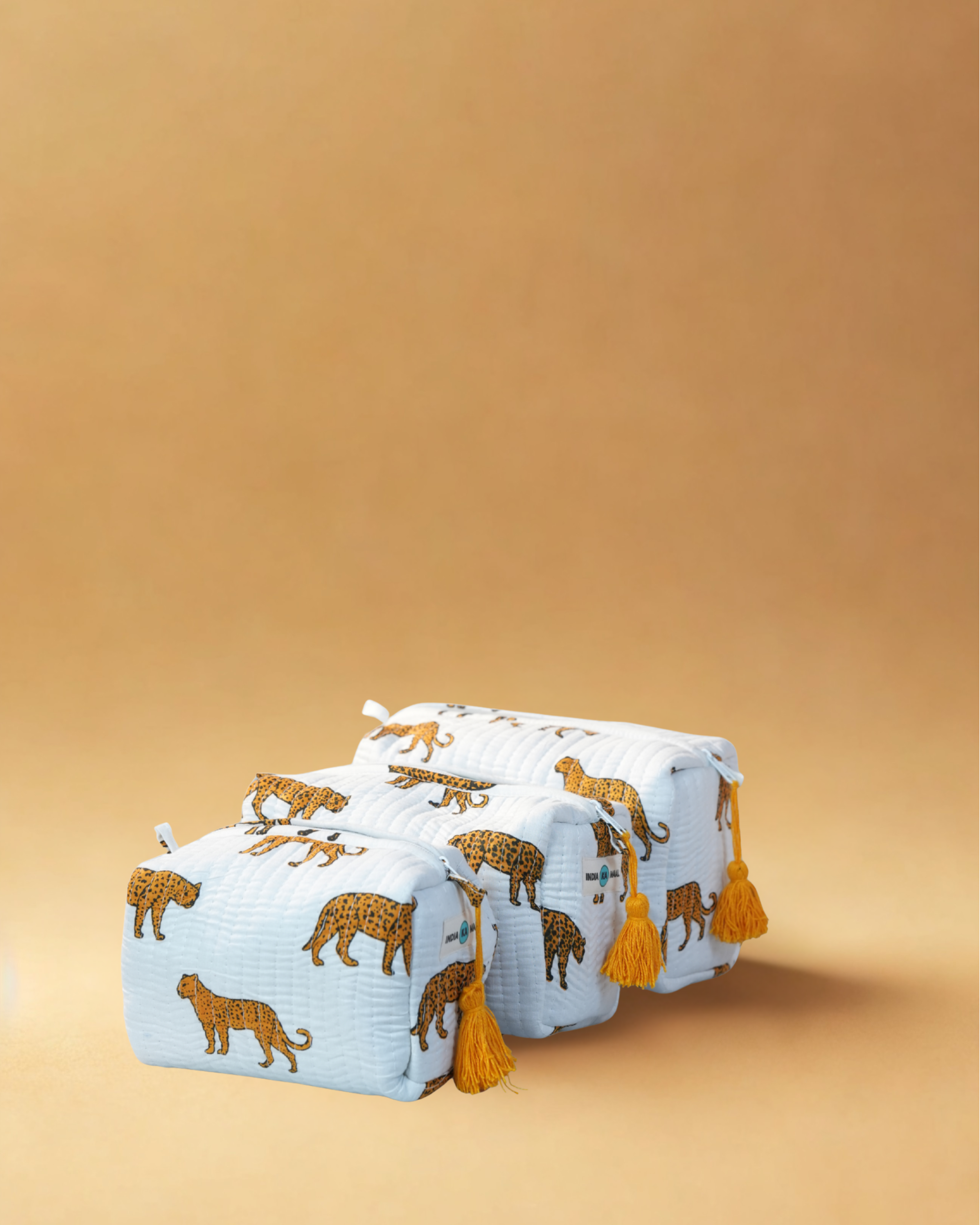 Handblock Quilted Pouch Set of 3 (White and Orange)