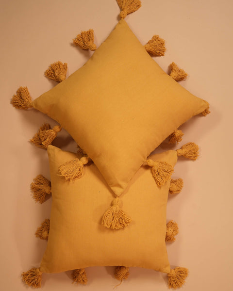 Yellow Tassel Cushion Cover Set Of 2